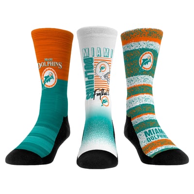  Miami Dolphins Rock Em Unisex Throwback Three-Pack Crew Sock Set - 