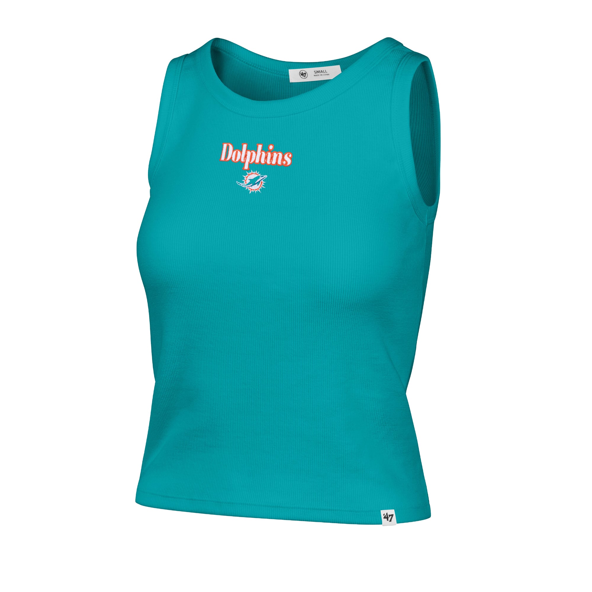 Women's '47 Aqua Miami Dolphins Cropped Straight Cut Ribbed Baby Tank Top