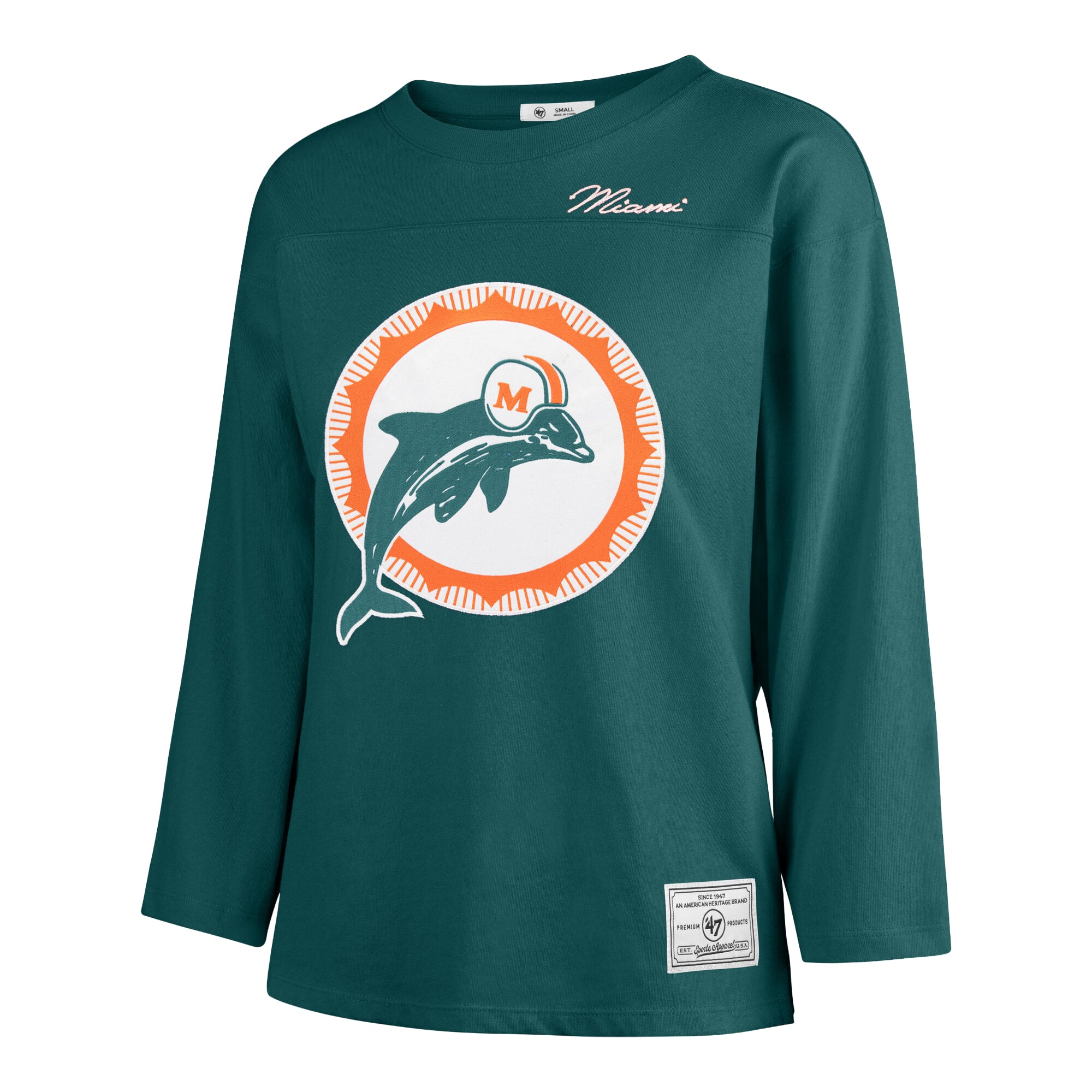 T-shirt à manches longues intemporel « 47 Aqua Miami Dolphins Game Nod » pour femmes