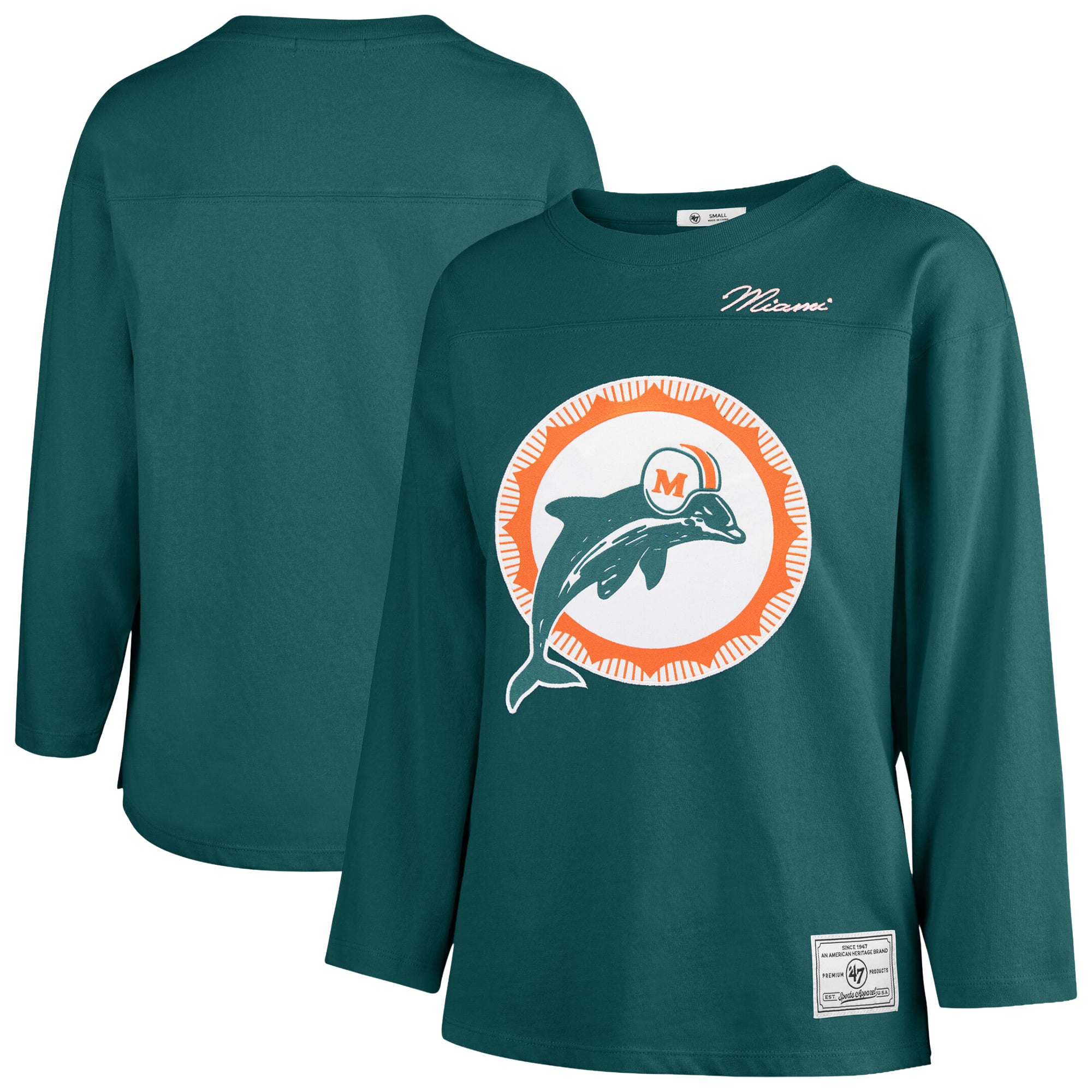 T-shirt à manches longues intemporel « 47 Aqua Miami Dolphins Game Nod » pour femmes