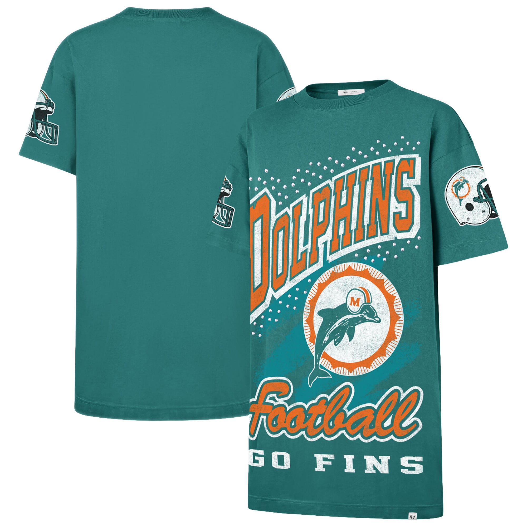 Women's '47  Aqua Miami Dolphins Oversized Gemstone Swash T-Shirt Dress