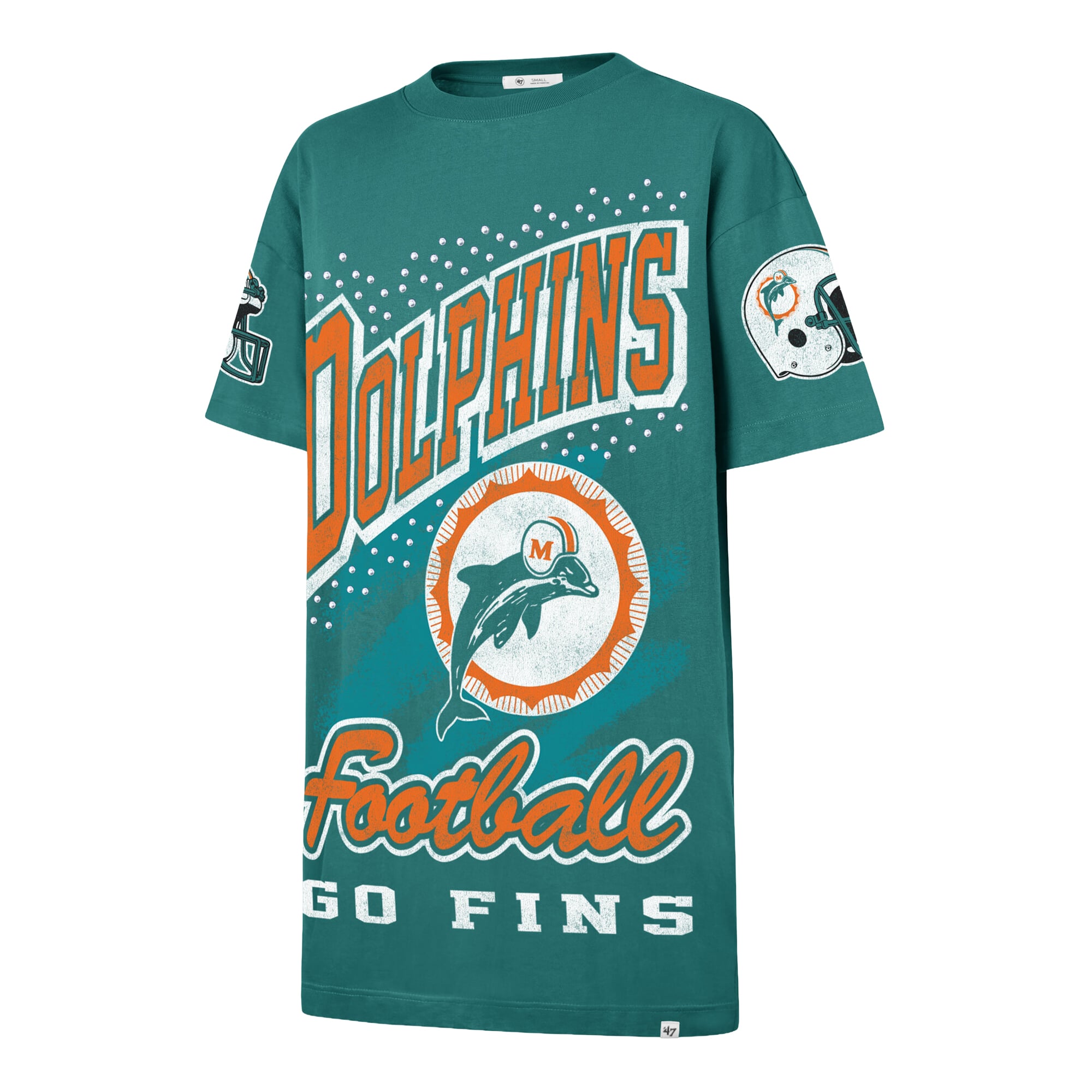 Women's '47  Aqua Miami Dolphins Oversized Gemstone Swash T-Shirt Dress