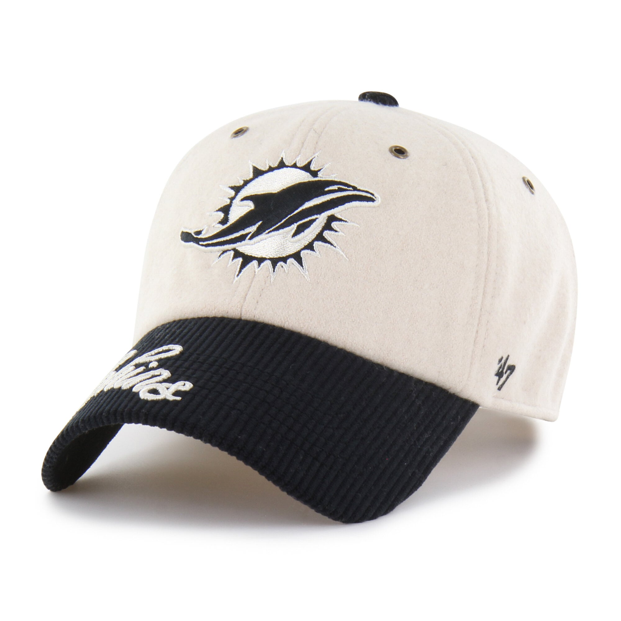 Women's '47 Natural/Black Miami Dolphins Rope Script Clean Up Adjustable Hat