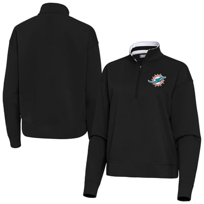 Miami Dolphins Antigua Women's Goddess Quarter-Zip Pullover - Black