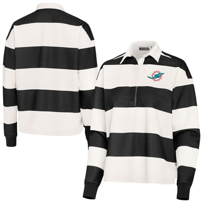 Miami Dolphins Antigua Women's Banner Rugby Long Sleeve Polo - Black/Cream
