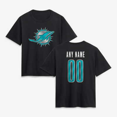 Miami Dolphins Women's Forged Mascot Personalized Name & Number T-Shirt - Black