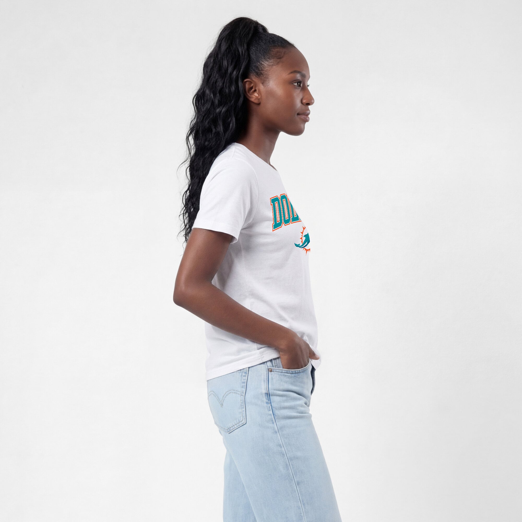 Women's Champion White Miami Dolphins Arched Over Logo T-Shirt