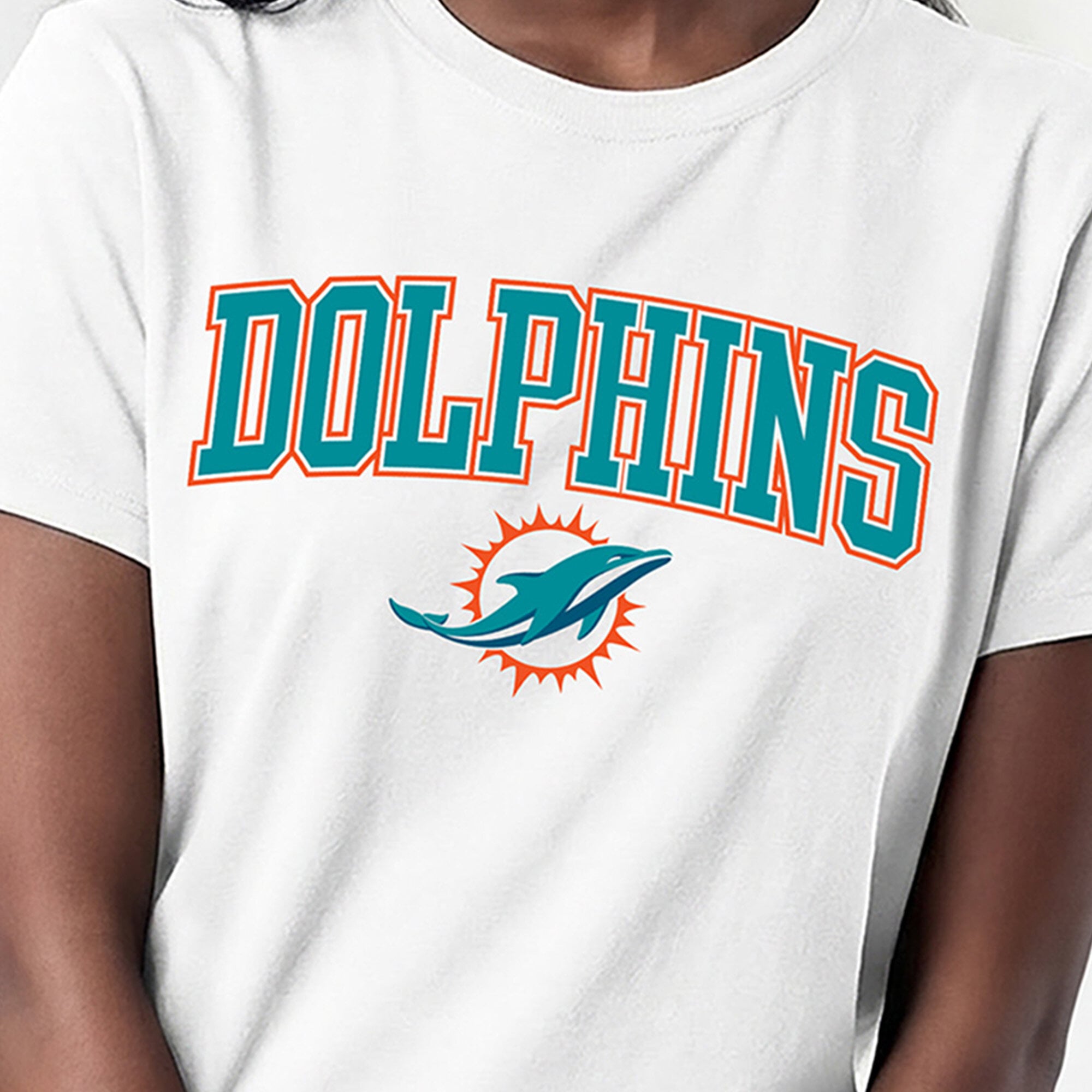 Women's Champion White Miami Dolphins Arched Over Logo T-Shirt