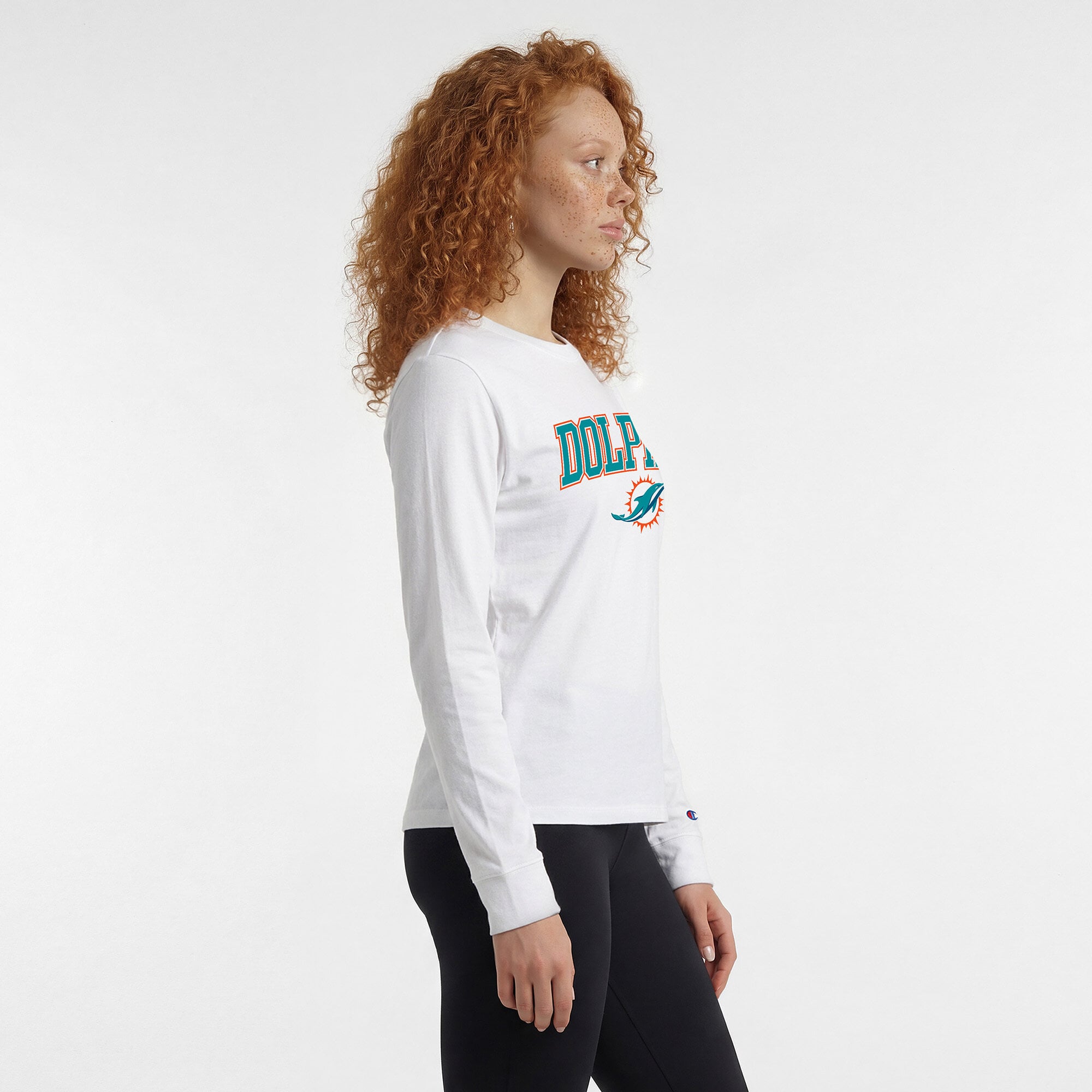 Women's Champion White Miami Dolphins Core Logo Long Sleeve T-Shirt