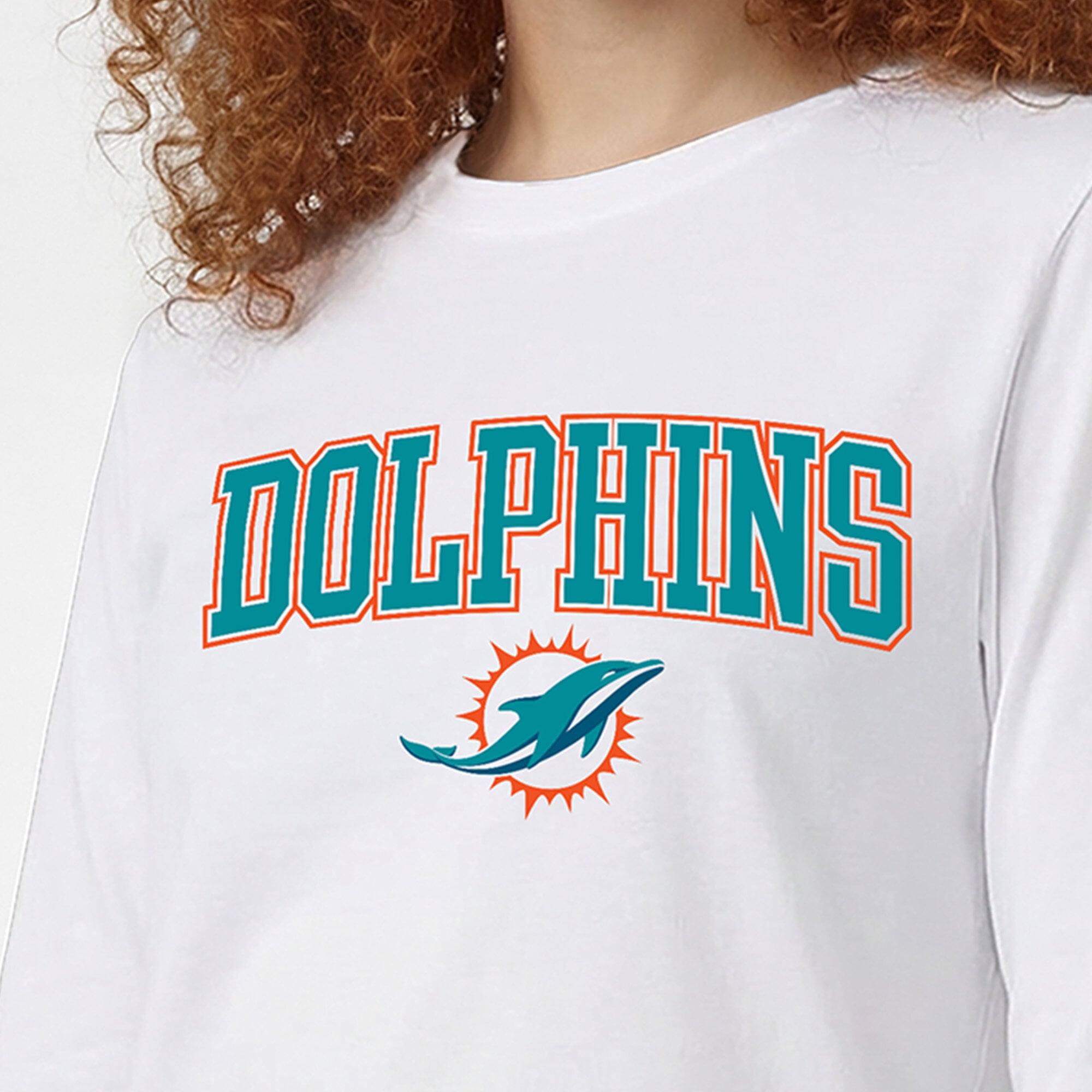 Women's Champion White Miami Dolphins Core Logo Long Sleeve T-Shirt