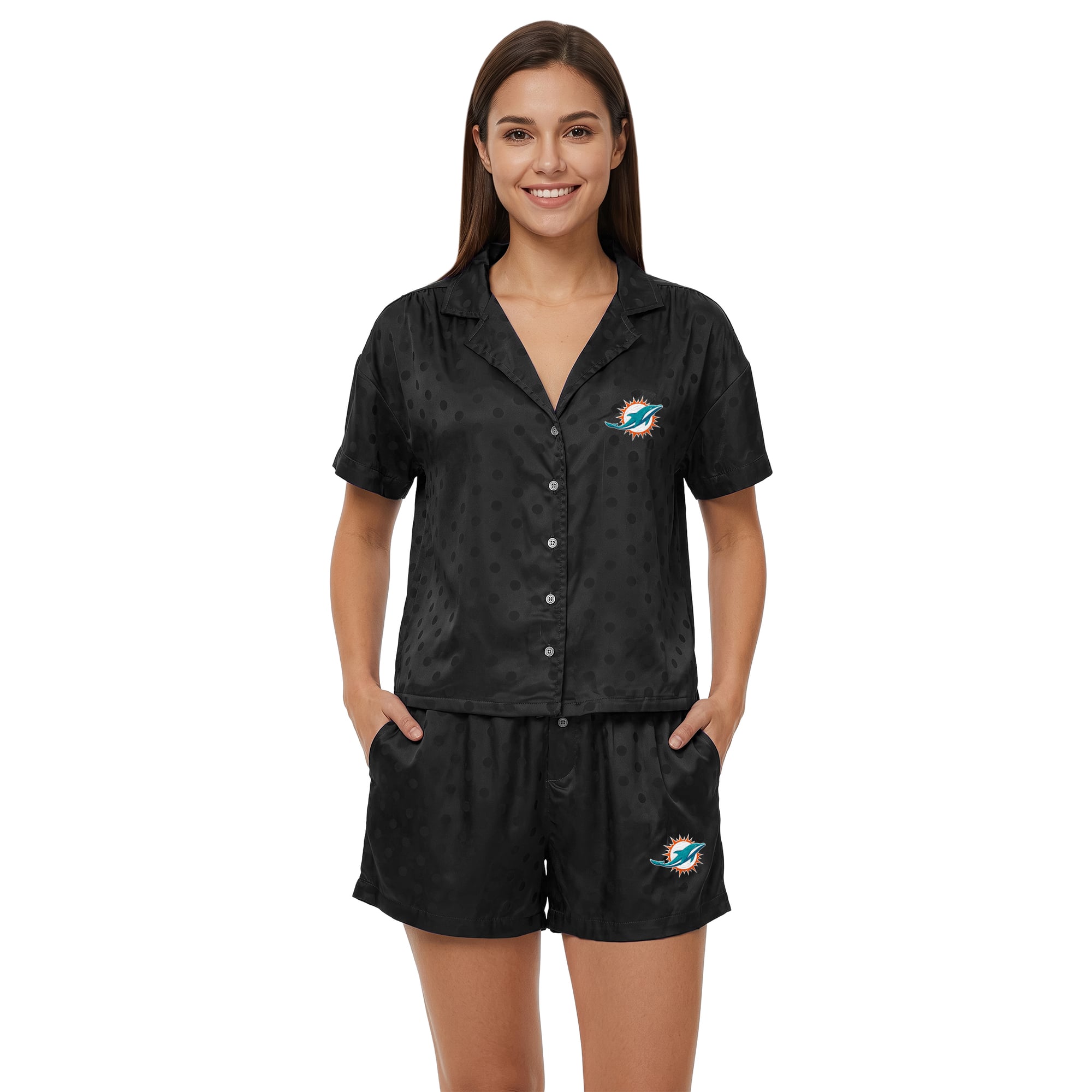 Women's Concepts Sport Black Miami Dolphins Wink Dot Satin Jacquard Sleep Set