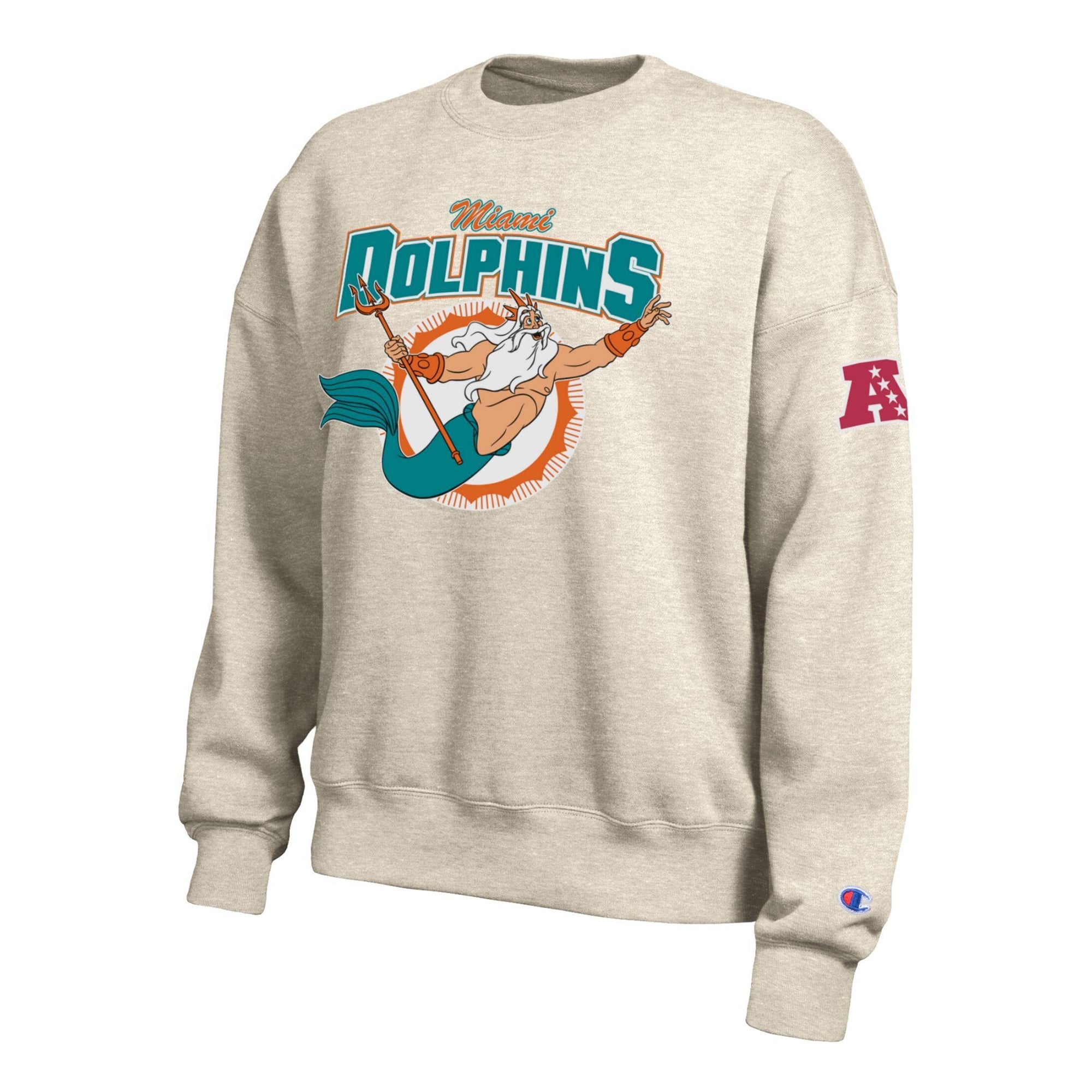 Sweat-shirt polaire Disney x Champion pour femme, couleur avoine, Miami Dolphins All-Star