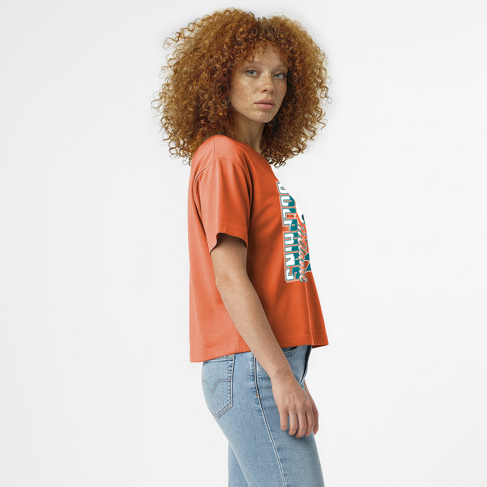 Women's Disney x Champion Orange Miami Dolphins King Triton All-Star T-Shirt