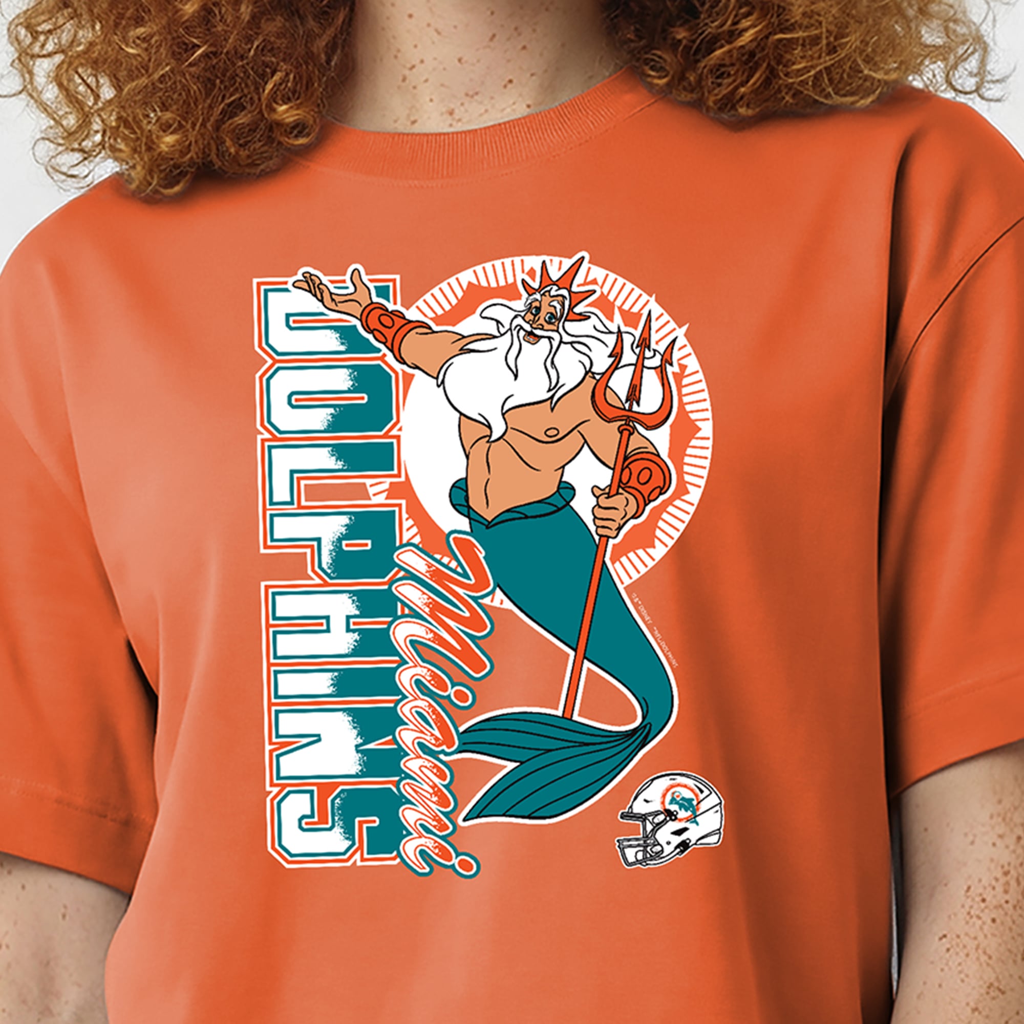 Women's Disney x Champion Orange Miami Dolphins King Triton All-Star T-Shirt