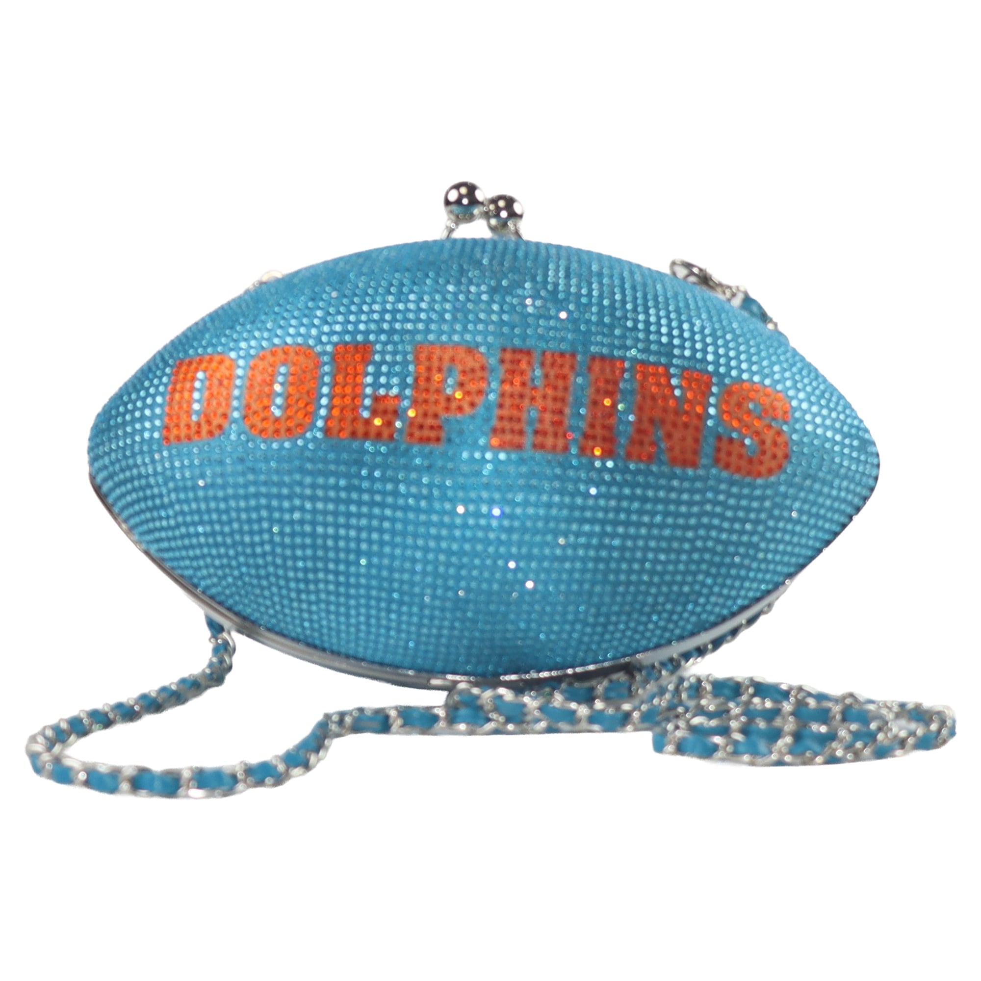 Sac à main FABGATING by Cuce Aqua Miami Dolphins pour femme, en cristal, couleur de l'équipe, style football américain.