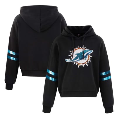 Miami Dolphins FABGATING by Cuce Women's Cropped Sequins Hoodie - Black