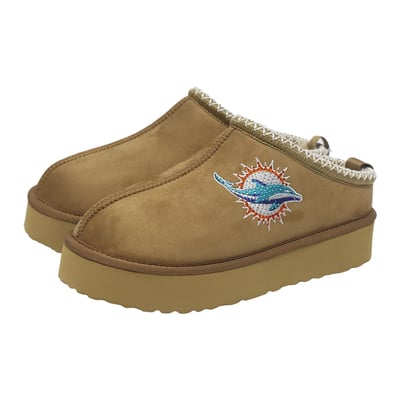  Miami Dolphins FABGATING by Cuce Women's Chestnut Slip On Boots with Crystal Logo - Tan
