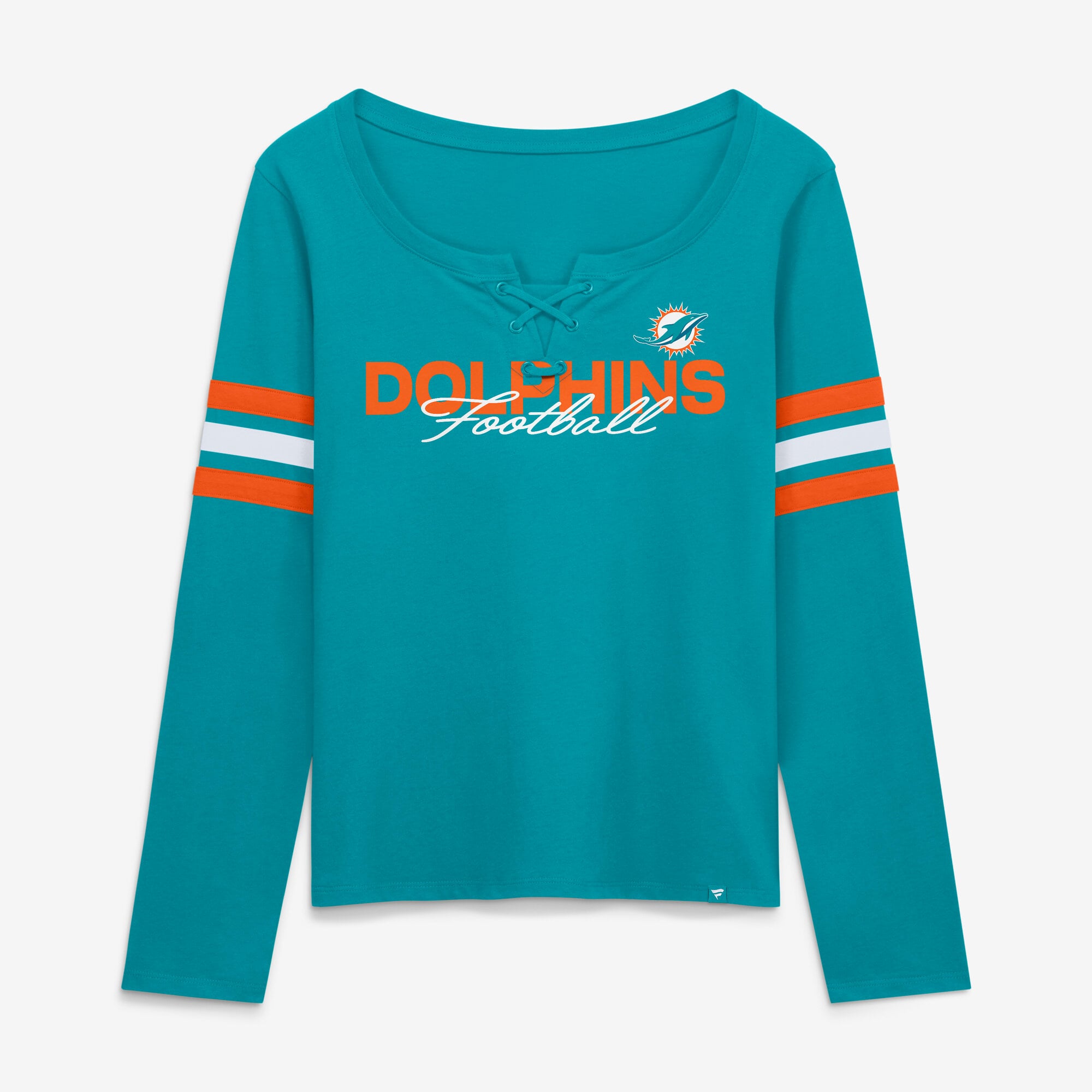 T-shirt à manches longues lacets Fanatics Aqua Miami Dolphins pour femmes