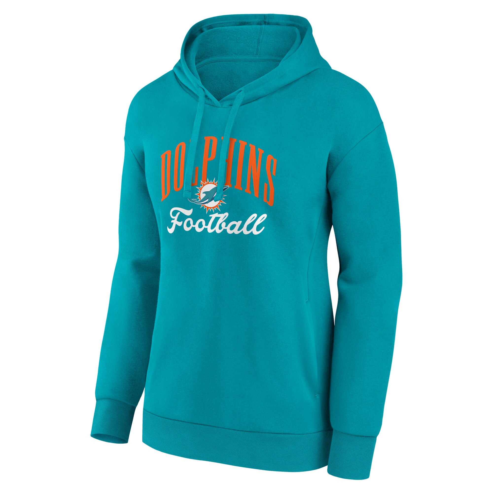 Women's Fanatics Aqua Miami Dolphins Team Logo Victory Script Pullover Hoodie
