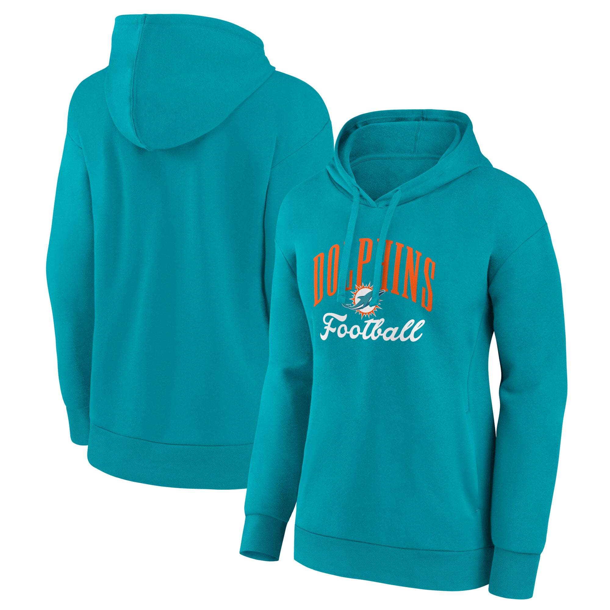 Women's Fanatics Aqua Miami Dolphins Team Logo Victory Script Pullover Hoodie