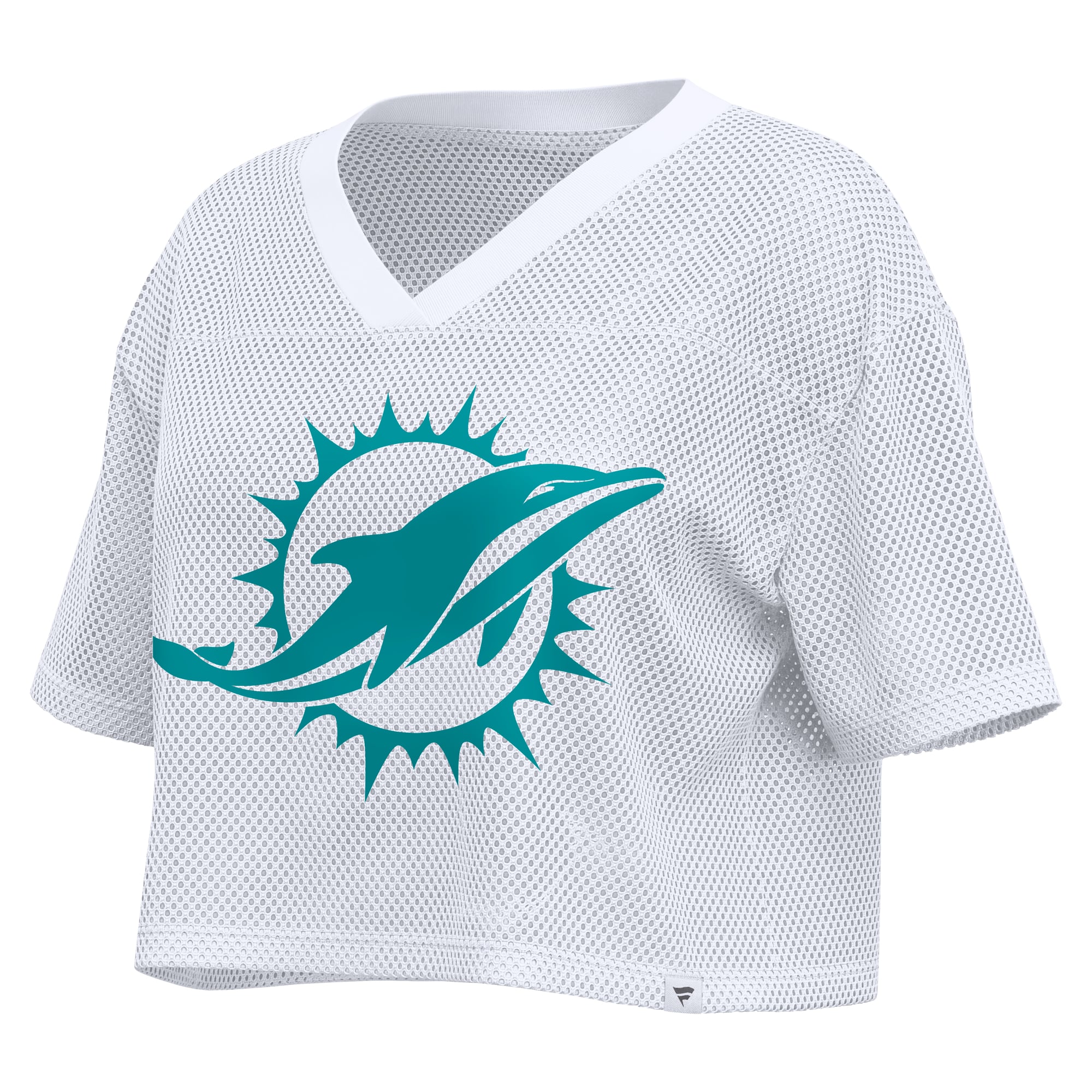 Maillot Fanatics blanc pour femme, Miami Dolphins, oversize, en maille, court, col V