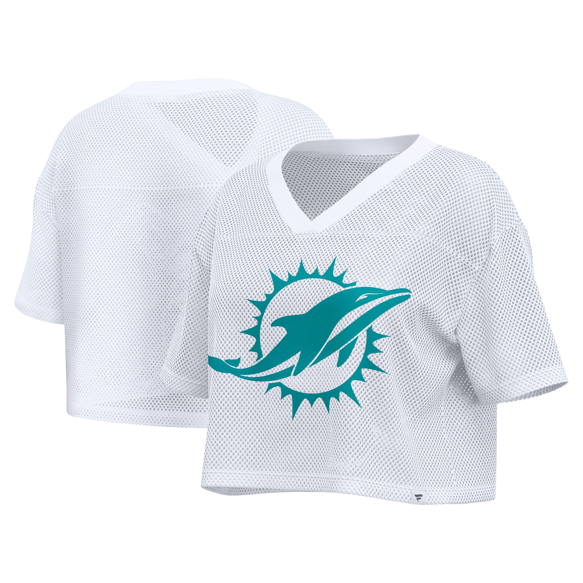 Maillot Fanatics blanc pour femme, Miami Dolphins, oversize, en maille, court, col V