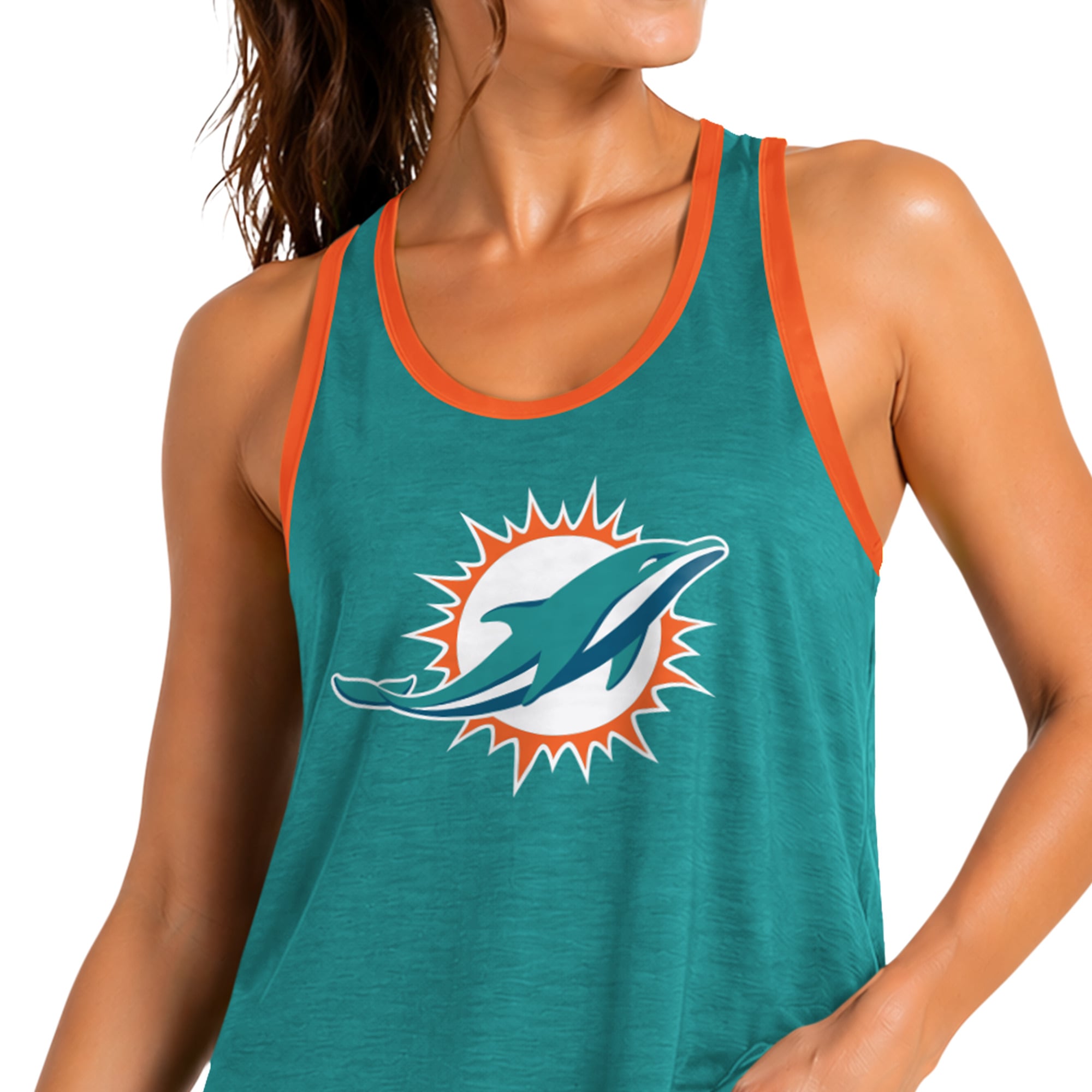 Women's G-III 4Her by Carl Banks Aqua Miami Dolphins Tater II Racerback Tank Top