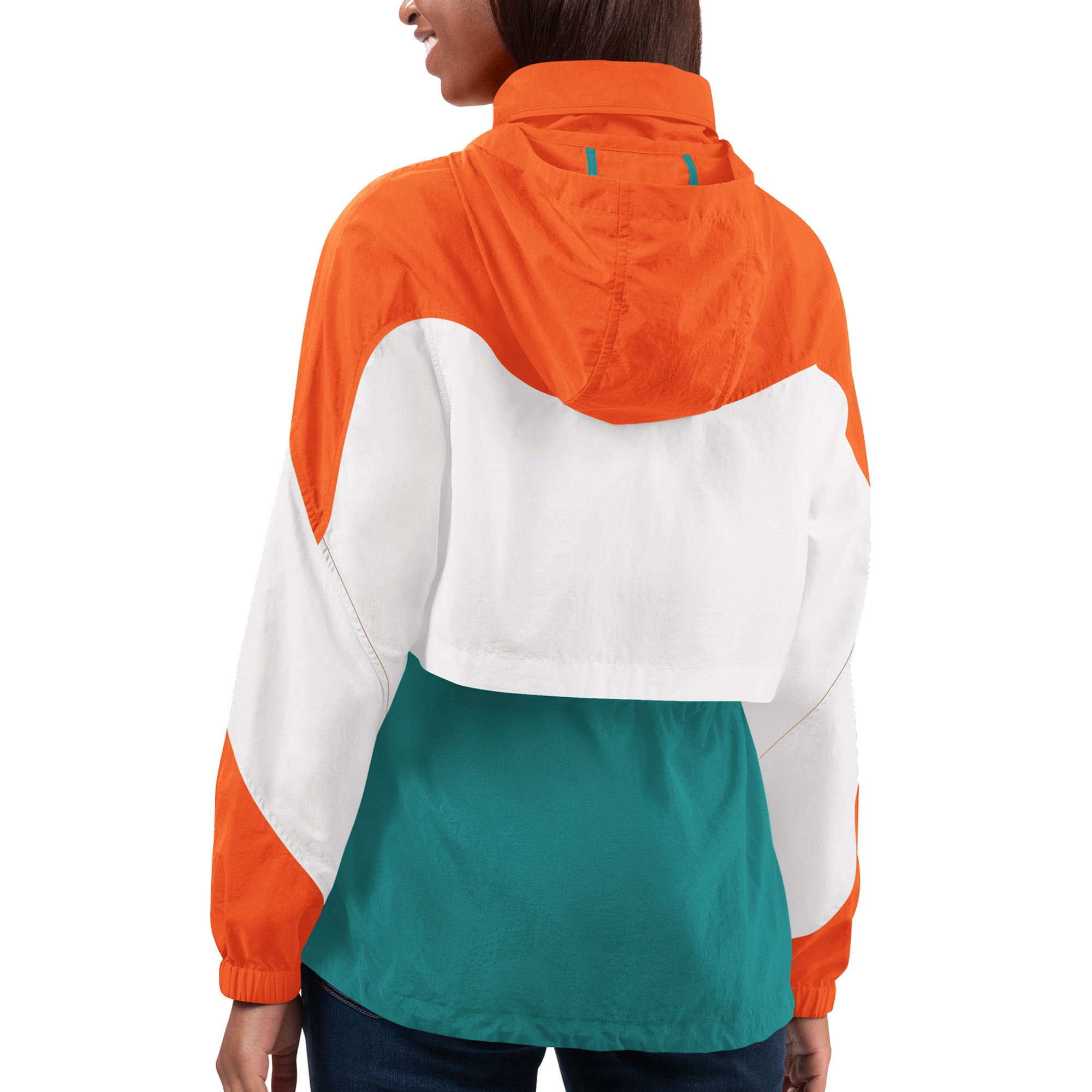 Women's G-III 4Her by Carl Banks Aqua/Orange Miami Dolphins Tie Breaker Lightweight Quarter-Zip Jacket