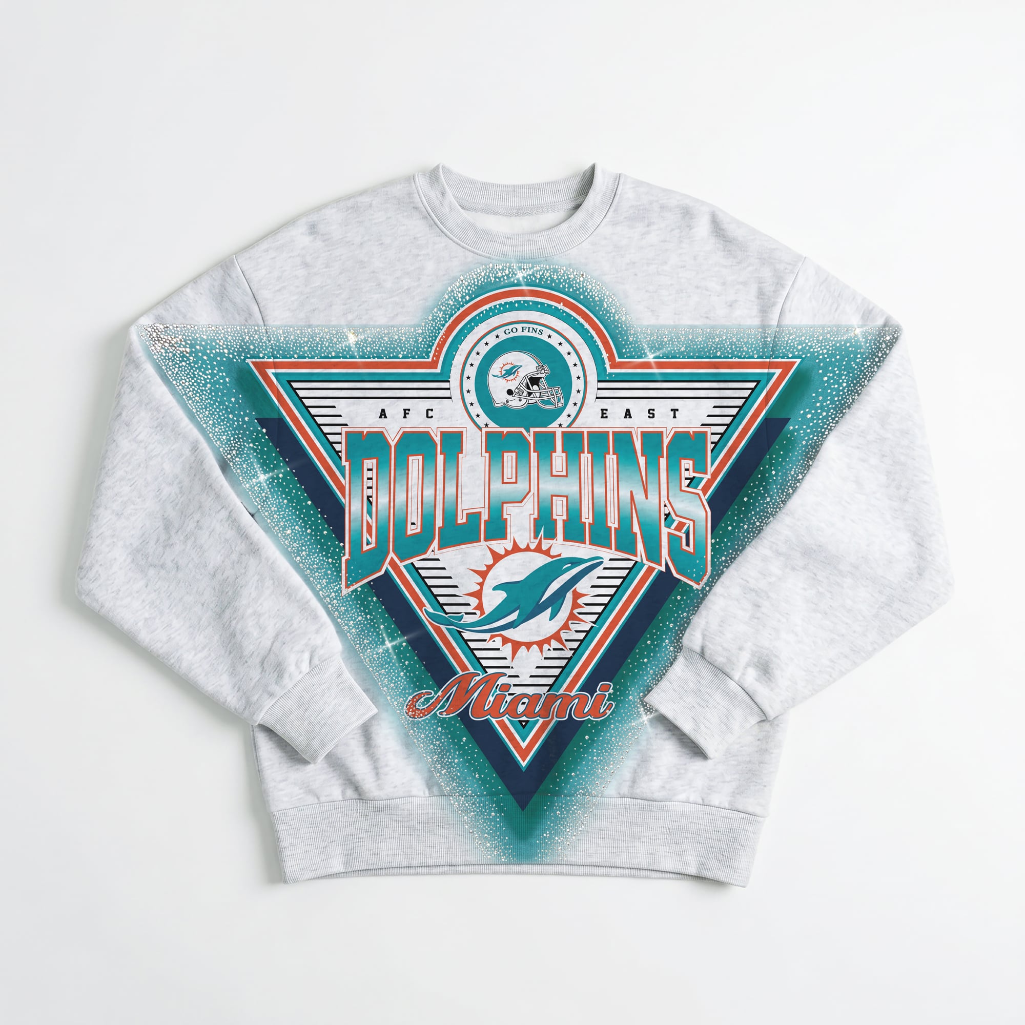 Sweat-shirt oversize en polaire à strass Miami Dolphins Chasing Victory, gris chiné, pour femme, collection Gameday Couture.