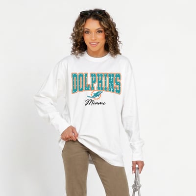 Miami Dolphins Gameday Couture Women's Sweet Spot Oversized Long Sleeve T-Shirt - White