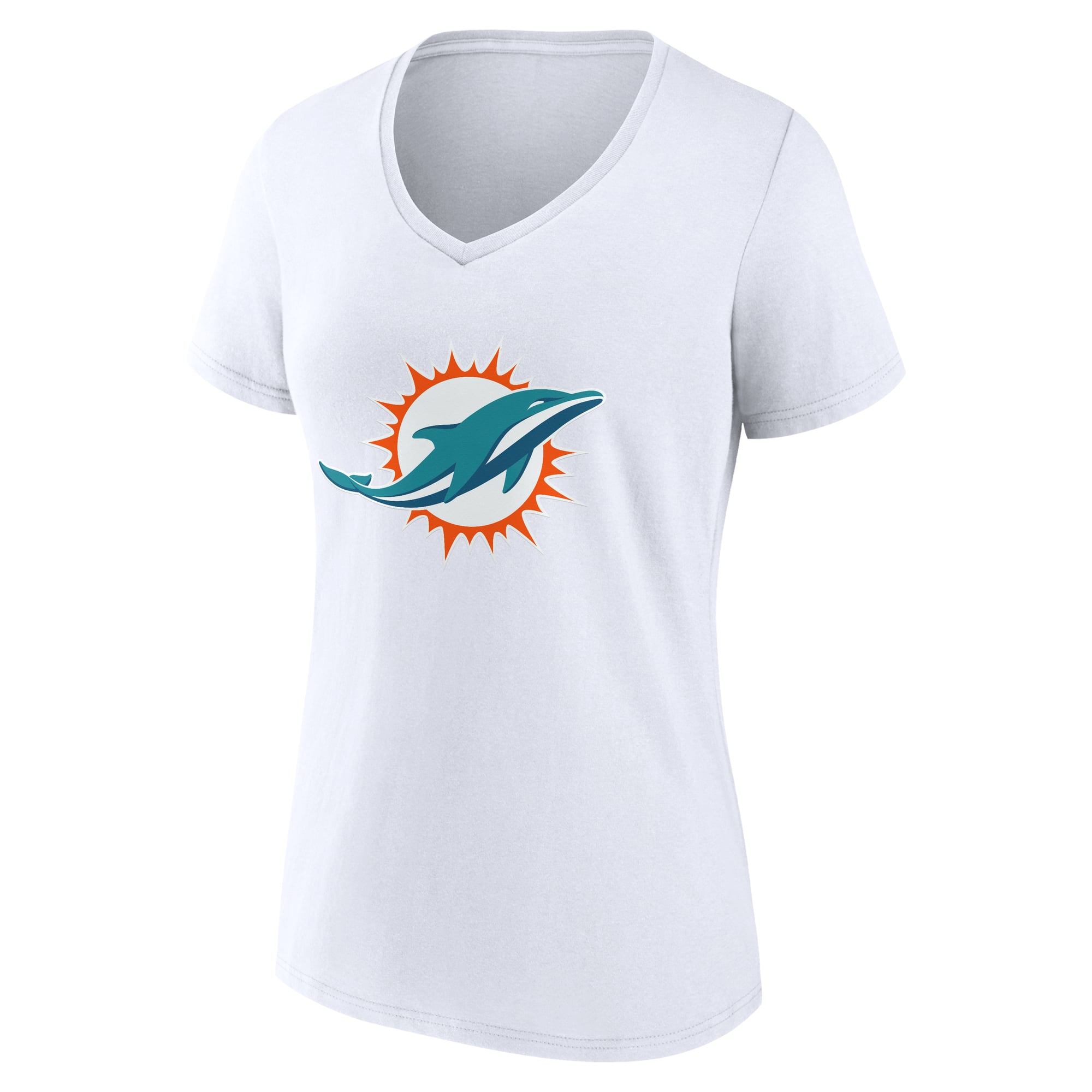 Women's Logo Athletic White Miami Dolphins Primary V-Neck T-Shirt