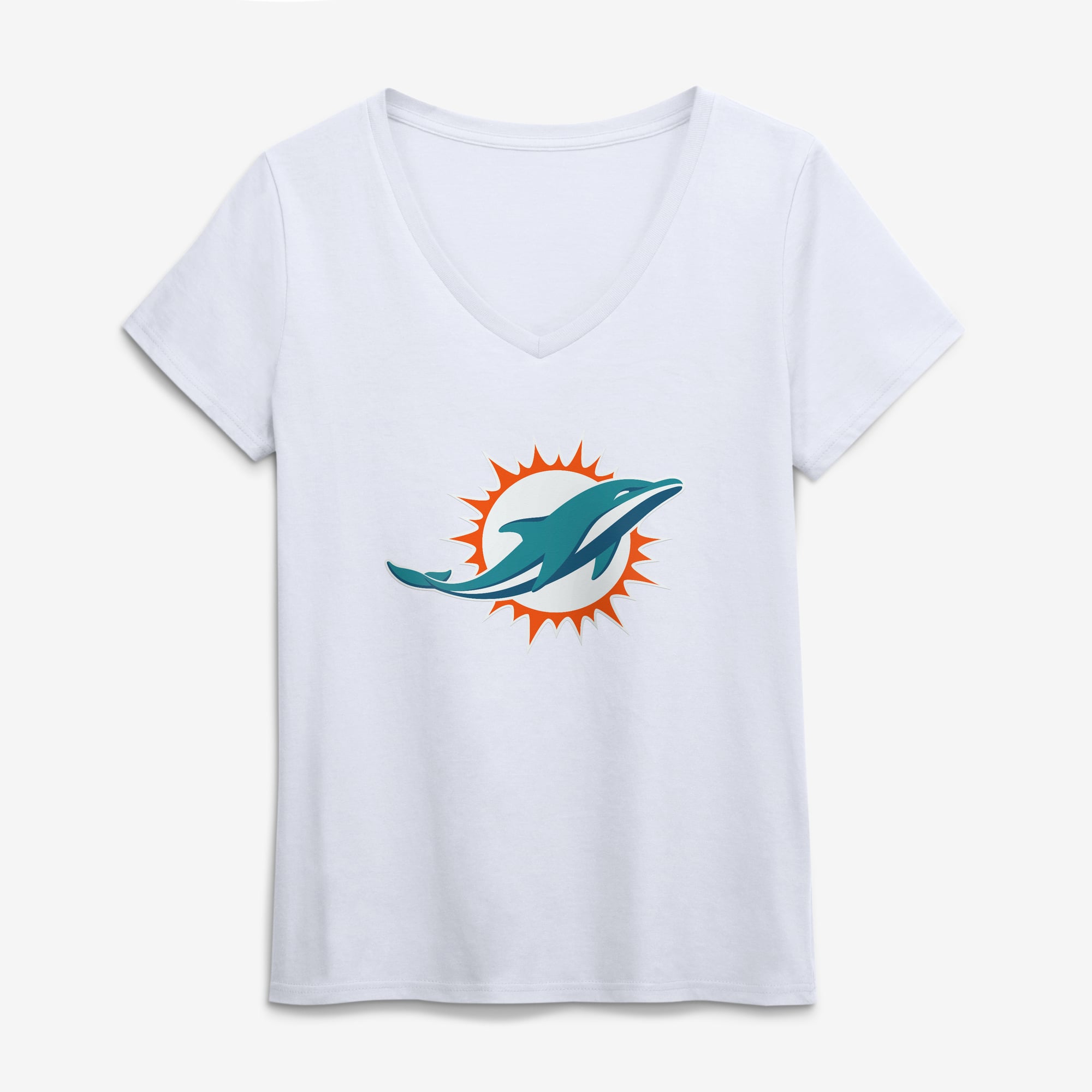 Women's Logo Athletic White Miami Dolphins Primary V-Neck T-Shirt