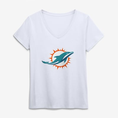 Miami Dolphins Logo Athletic Women's Primary Logo V-Neck T-Shirt - White