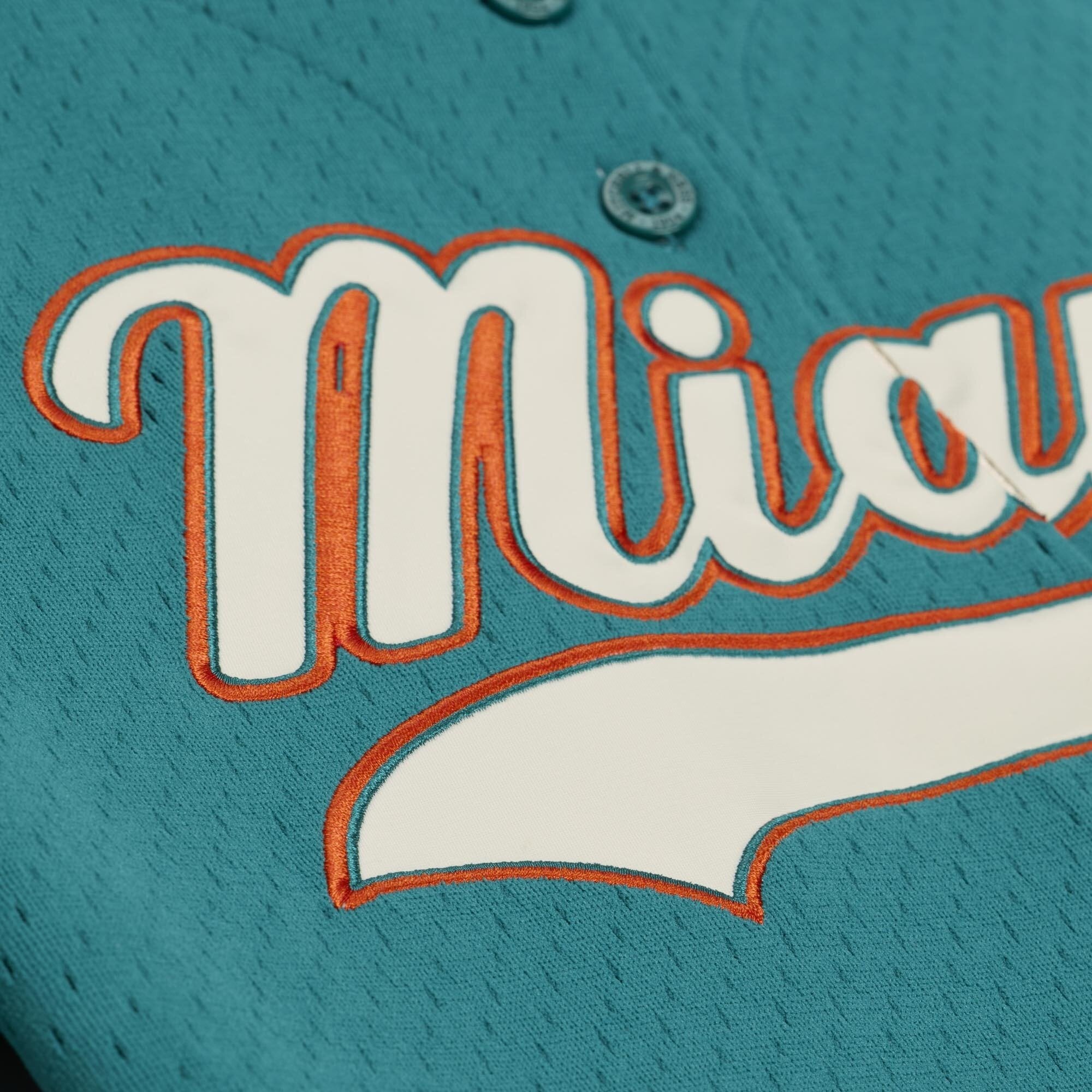 Maillot de baseball rétro Roots des Miami Dolphins, couleur aqua, pour femmes, Mitchell & Ness