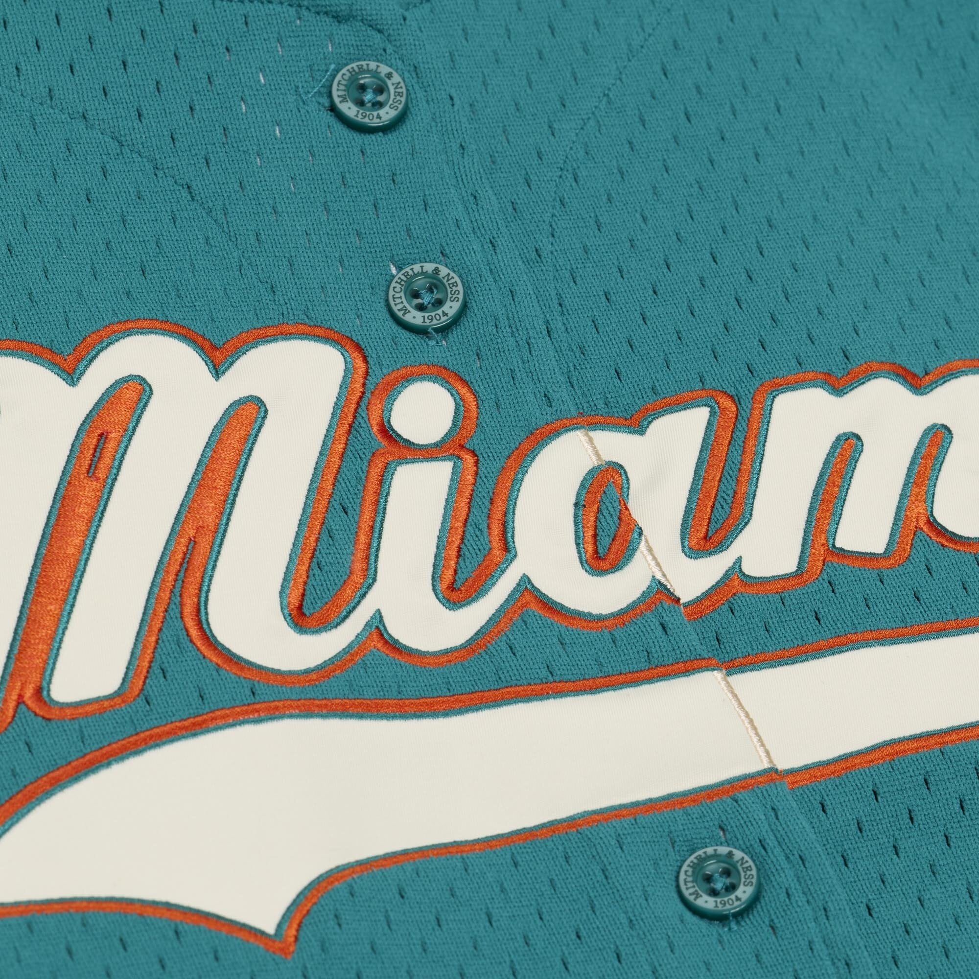 Maillot de baseball rétro Roots des Miami Dolphins, couleur aqua, pour femmes, Mitchell & Ness