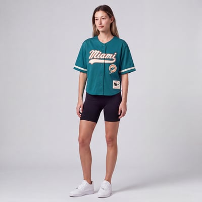 Miami Dolphins Mitchell & Ness Women's Retro Roots Baseball Jersey - Aqua