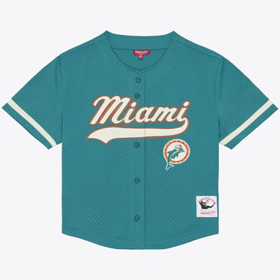 Miami Dolphins Mitchell & Ness Women's Retro Roots Baseball Jersey - Aqua