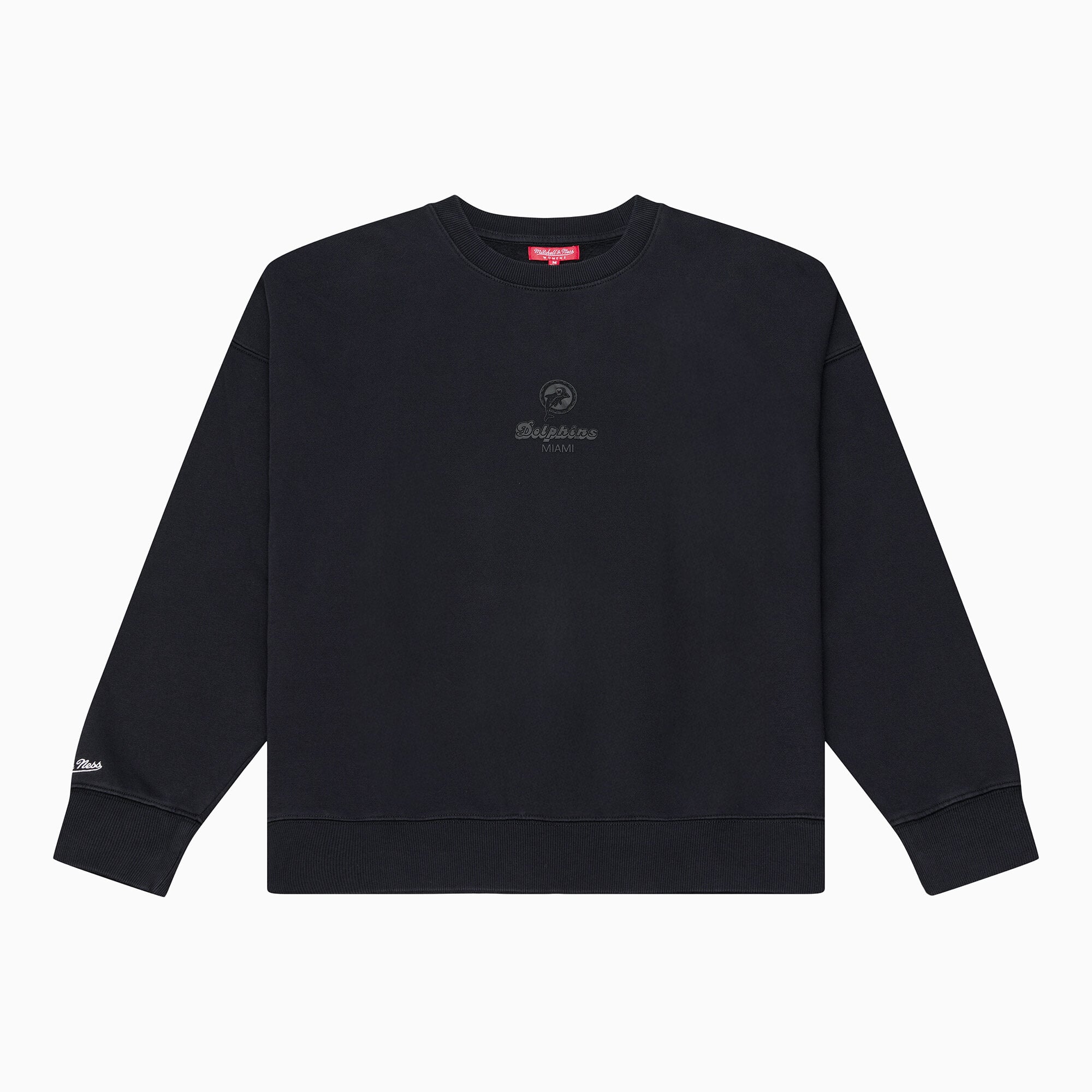 Women's Mitchell & Ness Black Miami Dolphins Core Essentials Micro Logo Fleece Sweatshirt