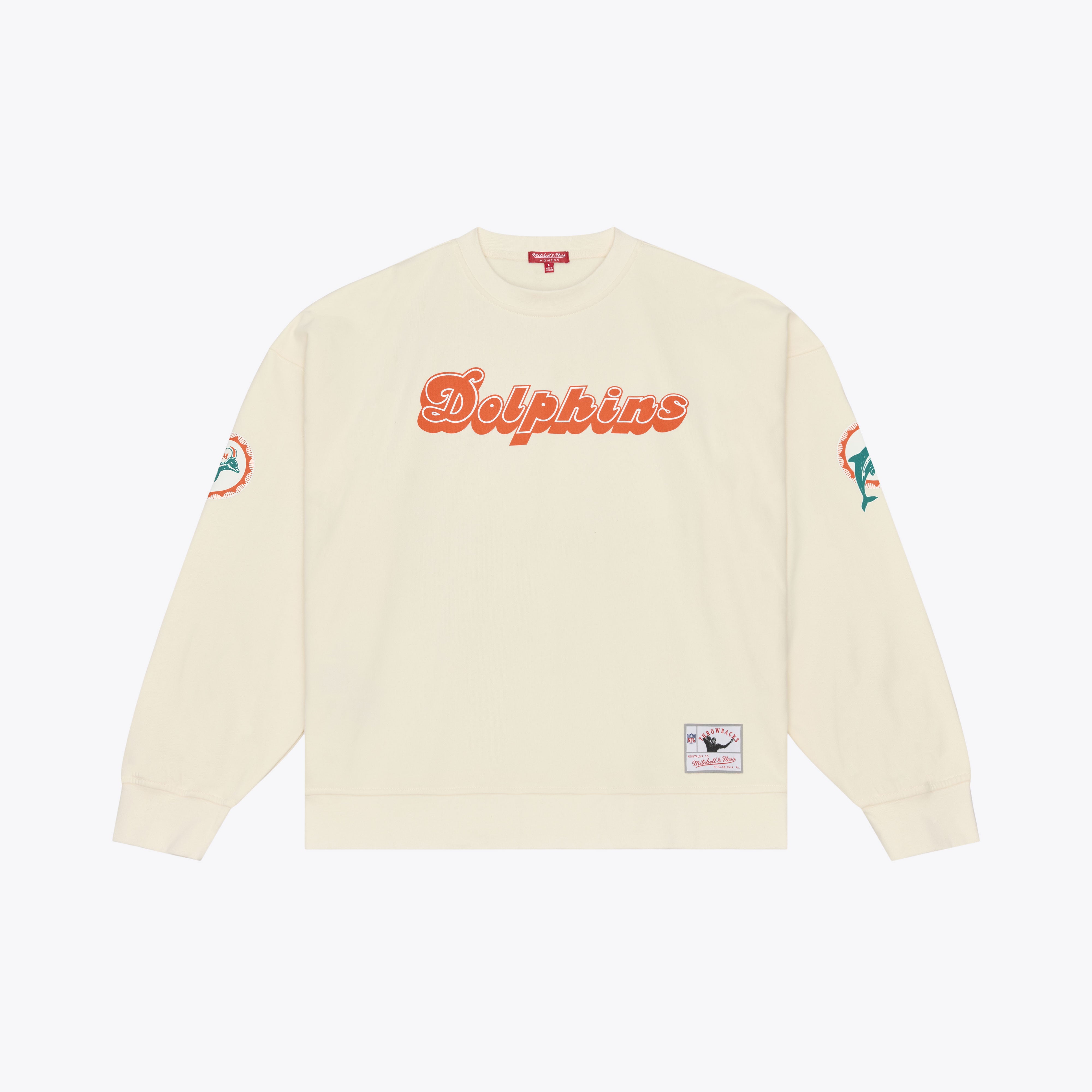 Sweat-shirt Mitchell & Ness Dan Marino crème pour femme, avec nom et numéro des Miami Dolphins