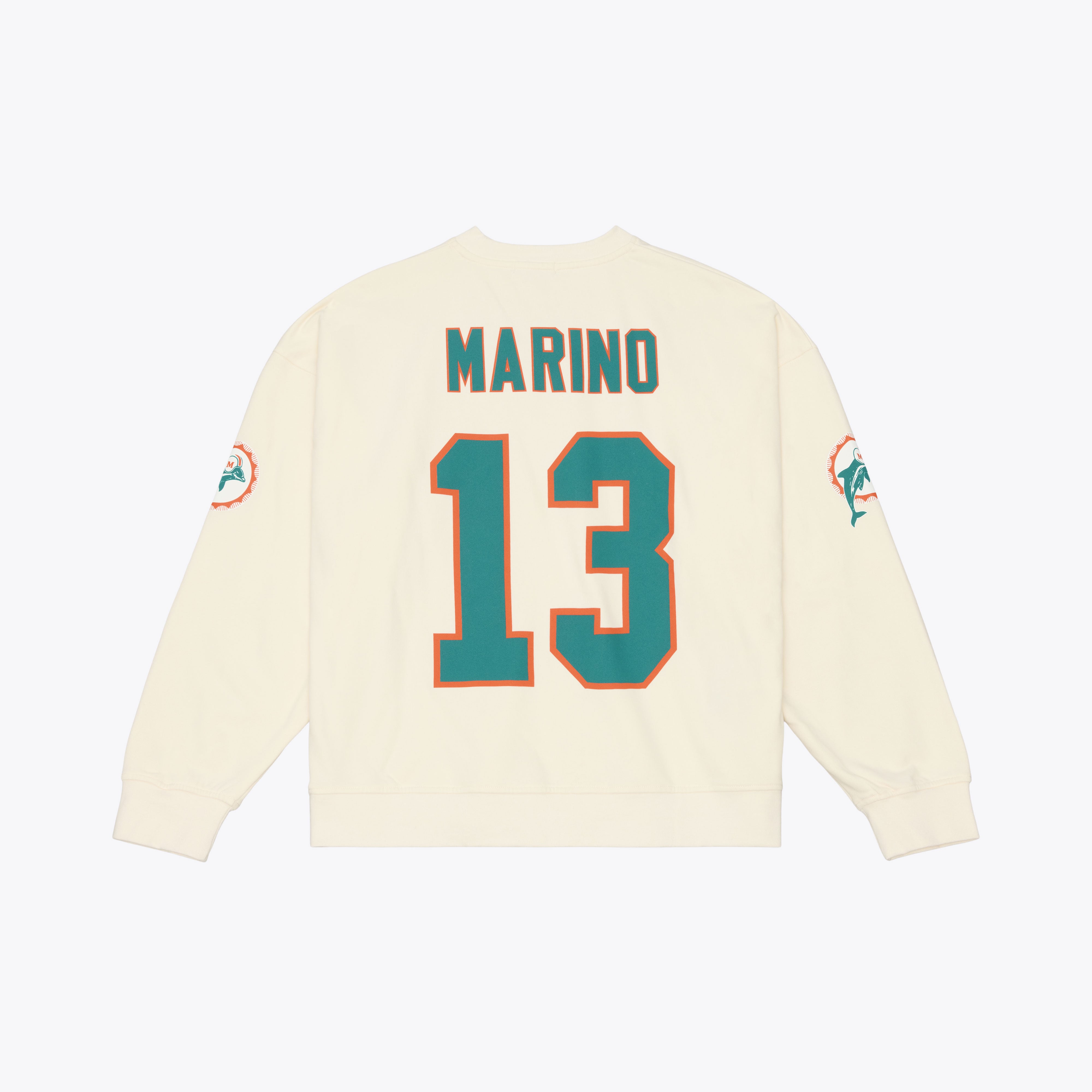 Sweat-shirt Mitchell & Ness Dan Marino crème pour femme, avec nom et numéro des Miami Dolphins