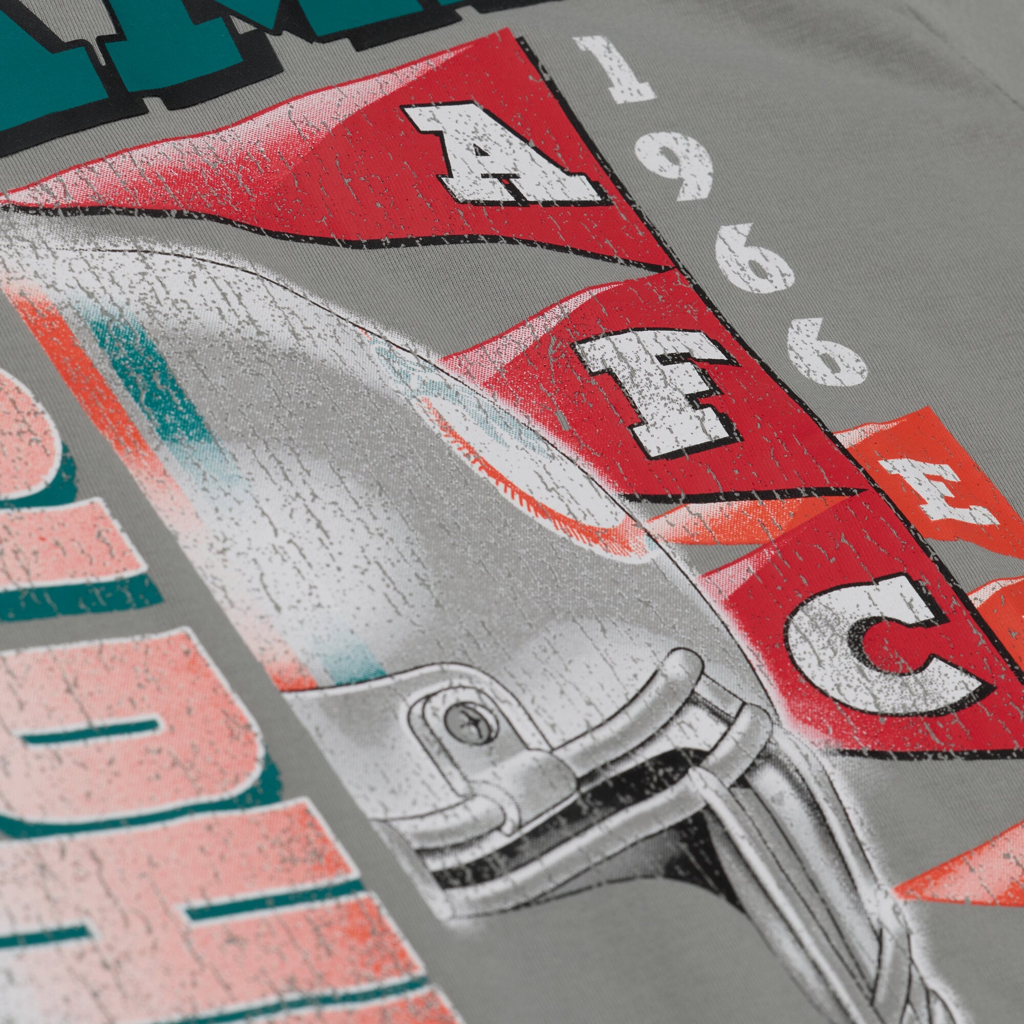 T-shirt court et carré à motif graphique urbain Mitchell & Ness pour femme, gris, Miami Dolphins
