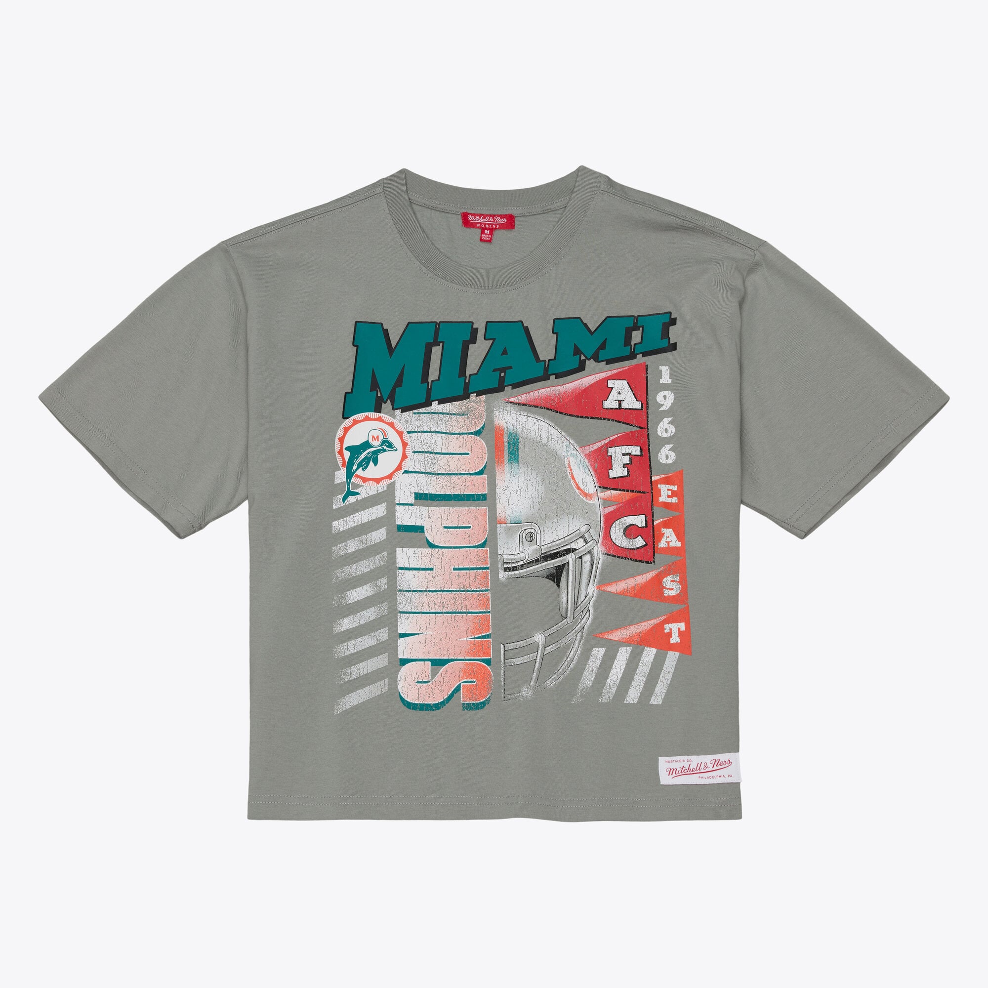 Women's Mitchell & Ness Gray Miami Dolphins Street Graphic Boxy Cropped T-Shirt