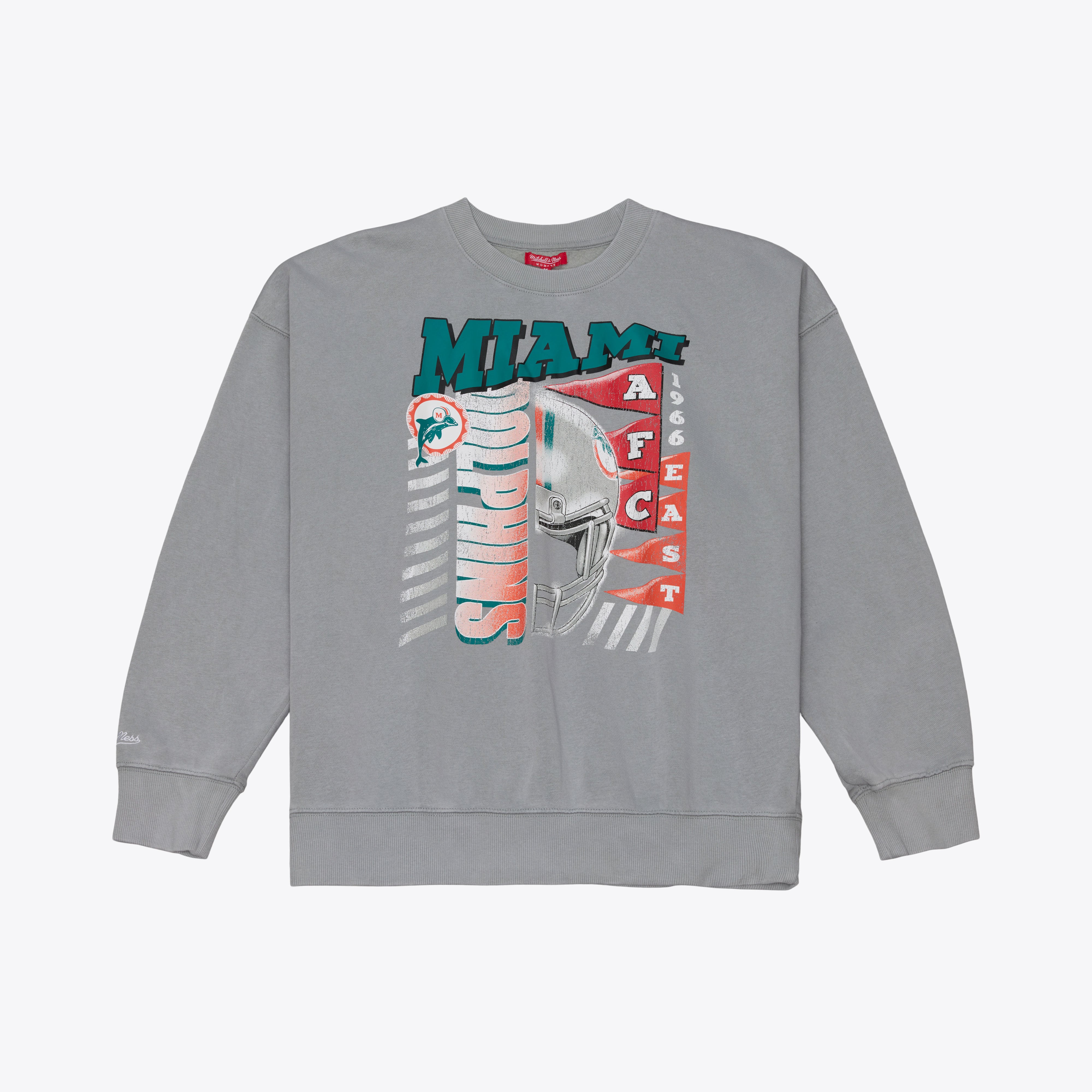 Women's Mitchell & Ness  Gray Miami Dolphins Street Graphic Crewneck Sweatshirt