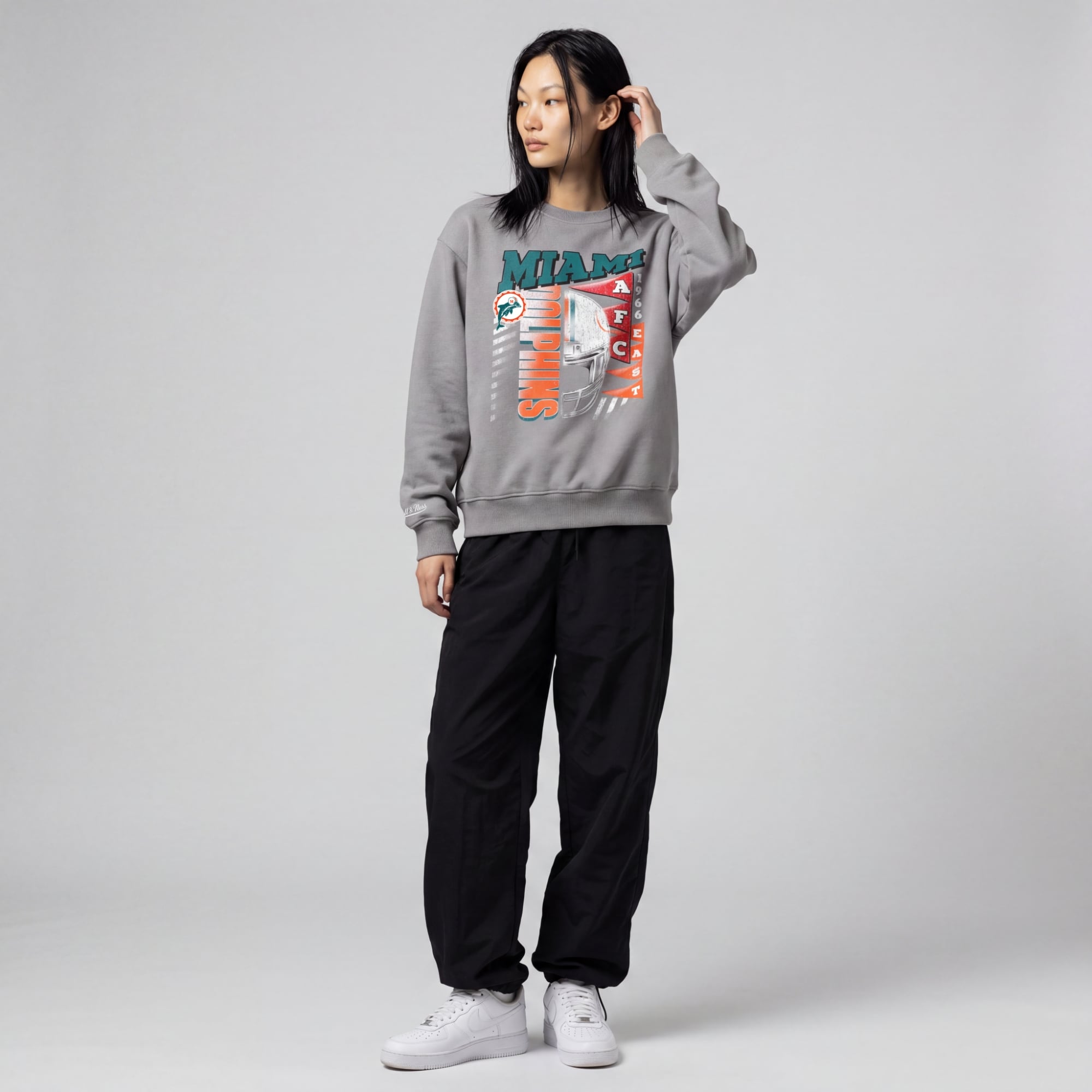 Women's Mitchell & Ness  Gray Miami Dolphins Street Graphic Crewneck Sweatshirt