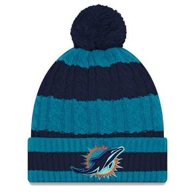  Miami Dolphins New Era Women's Rivalries Collection Fan Pack Braided Cuffed Knit Hat with Pom - Navy