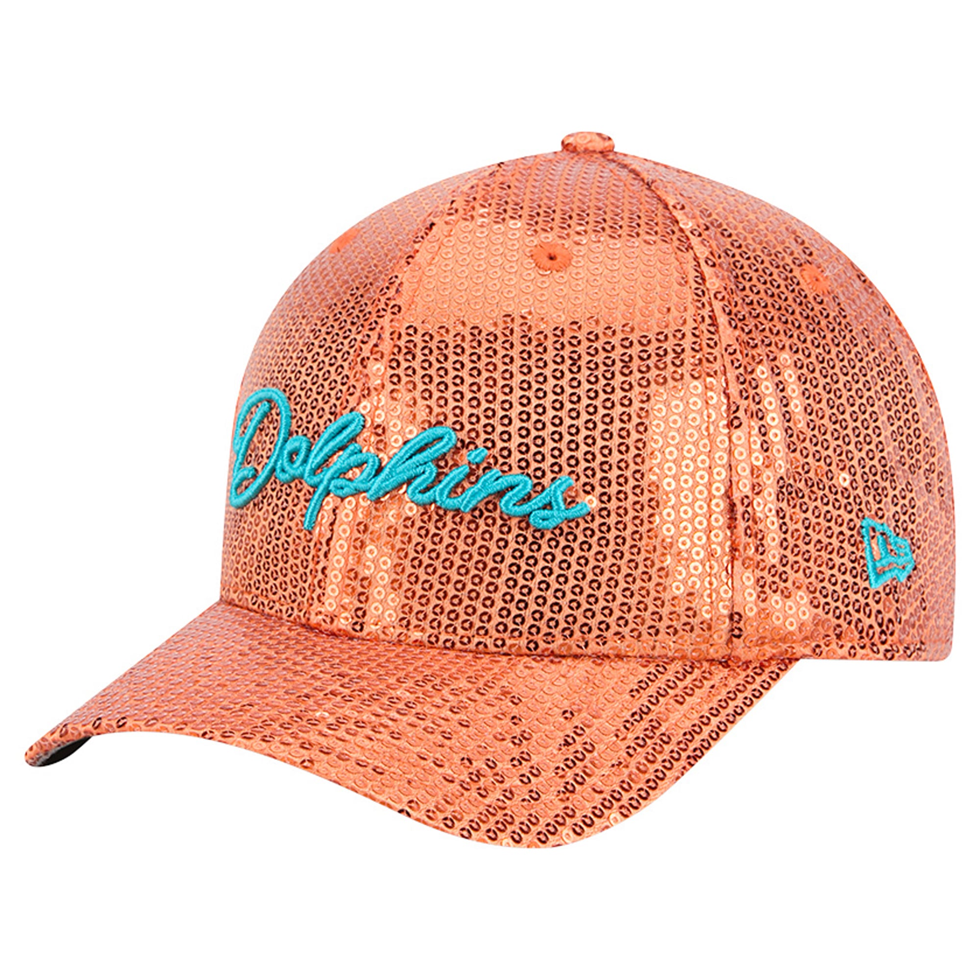 Casquette ajustable New Era 9FORTY orange Miami Dolphins à paillettes pour femme