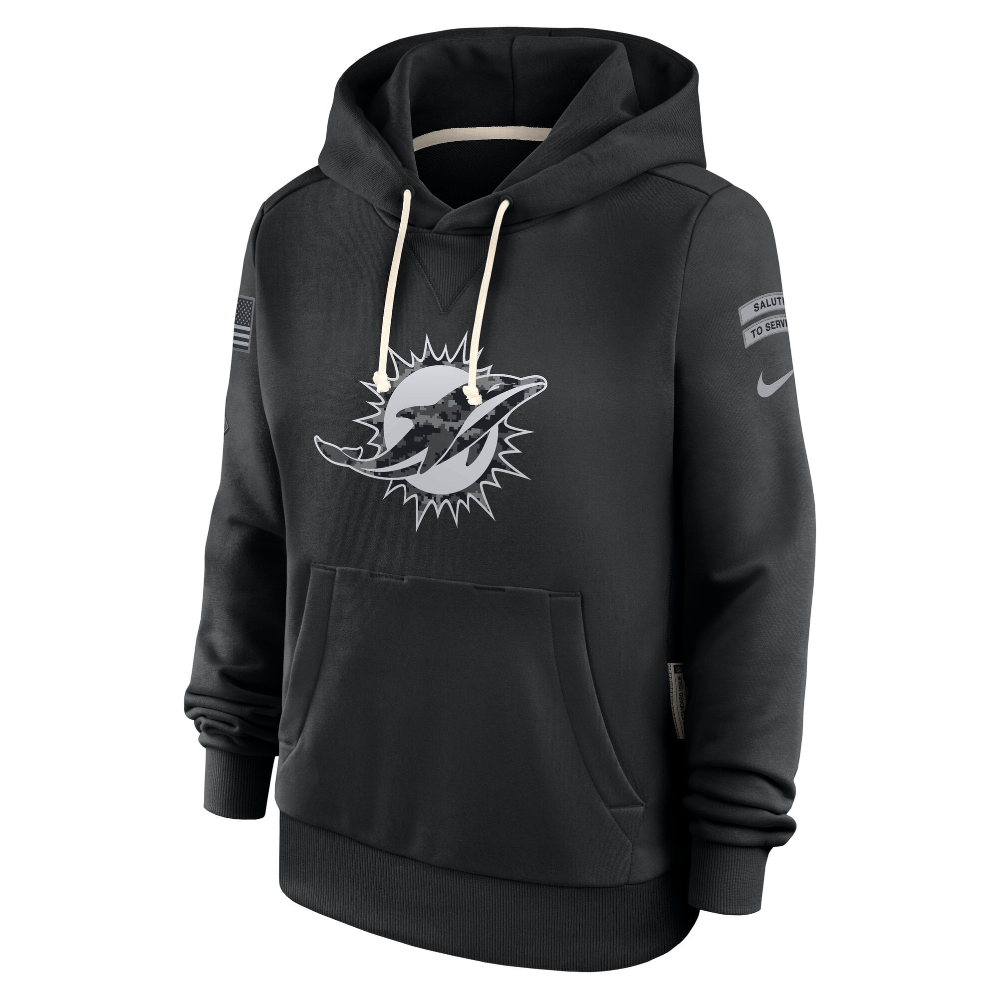 Sweat à capuche Nike Dri-FIT noir pour femme, Miami Dolphins 2026 Salute to Service, collection Sideline.