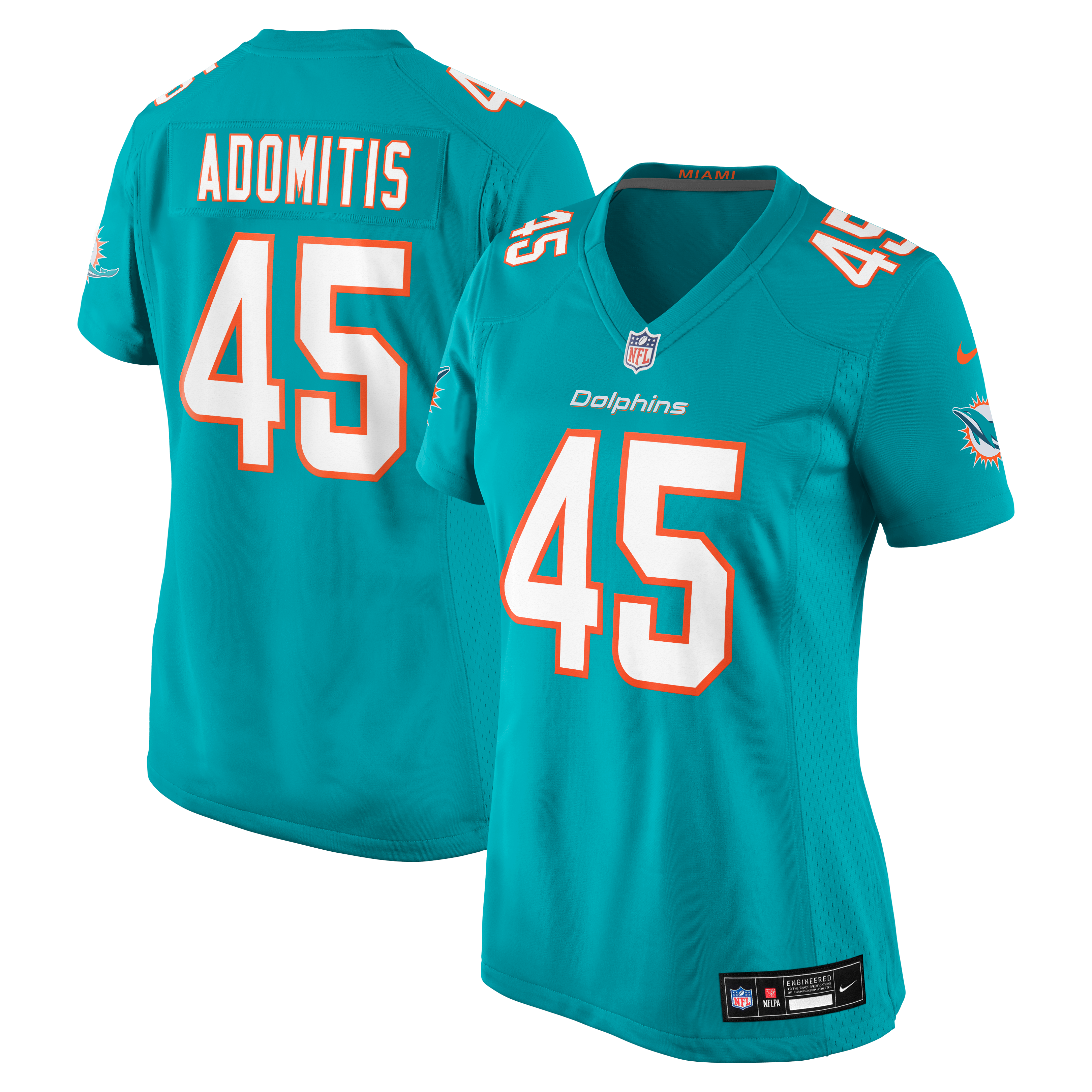 Maillot de match Nike Cal Adomitis Aqua Miami Dolphins pour femmes