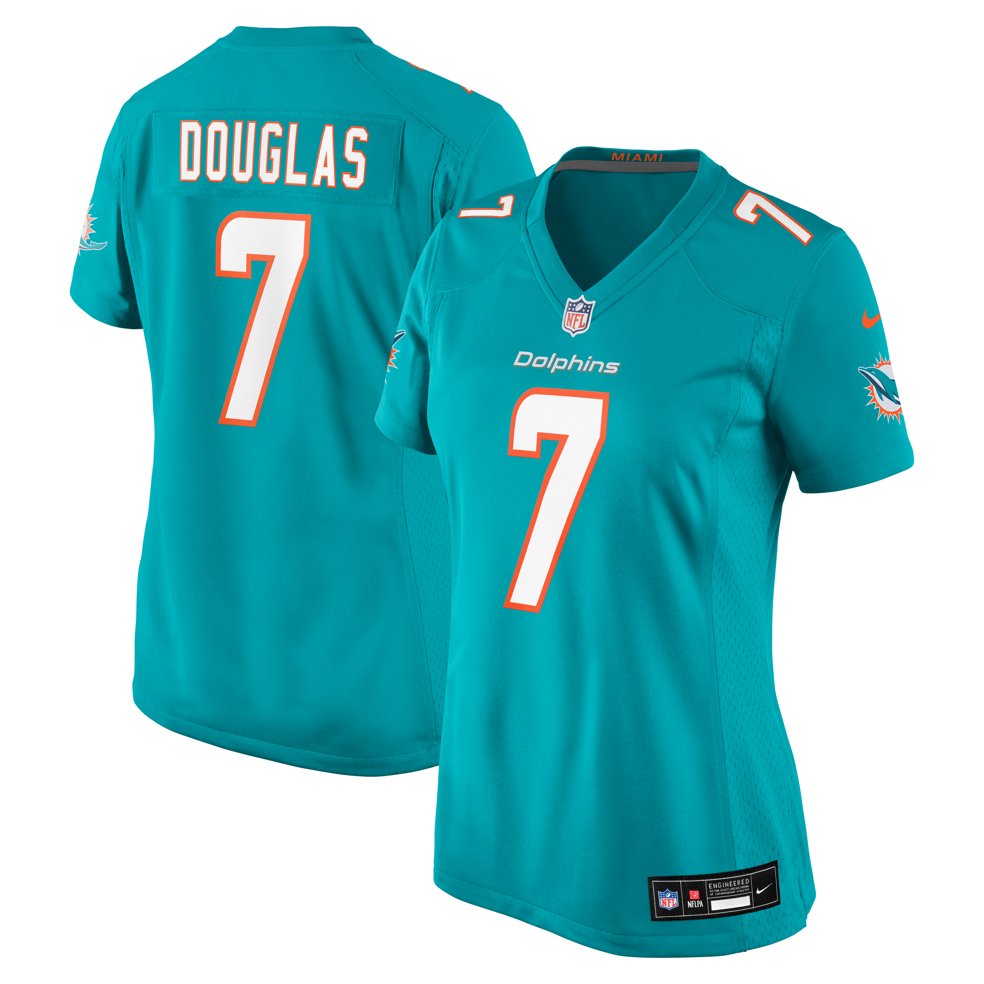 Maillot de match Nike Caleb Douglas Aqua Miami Dolphins pour femmes
