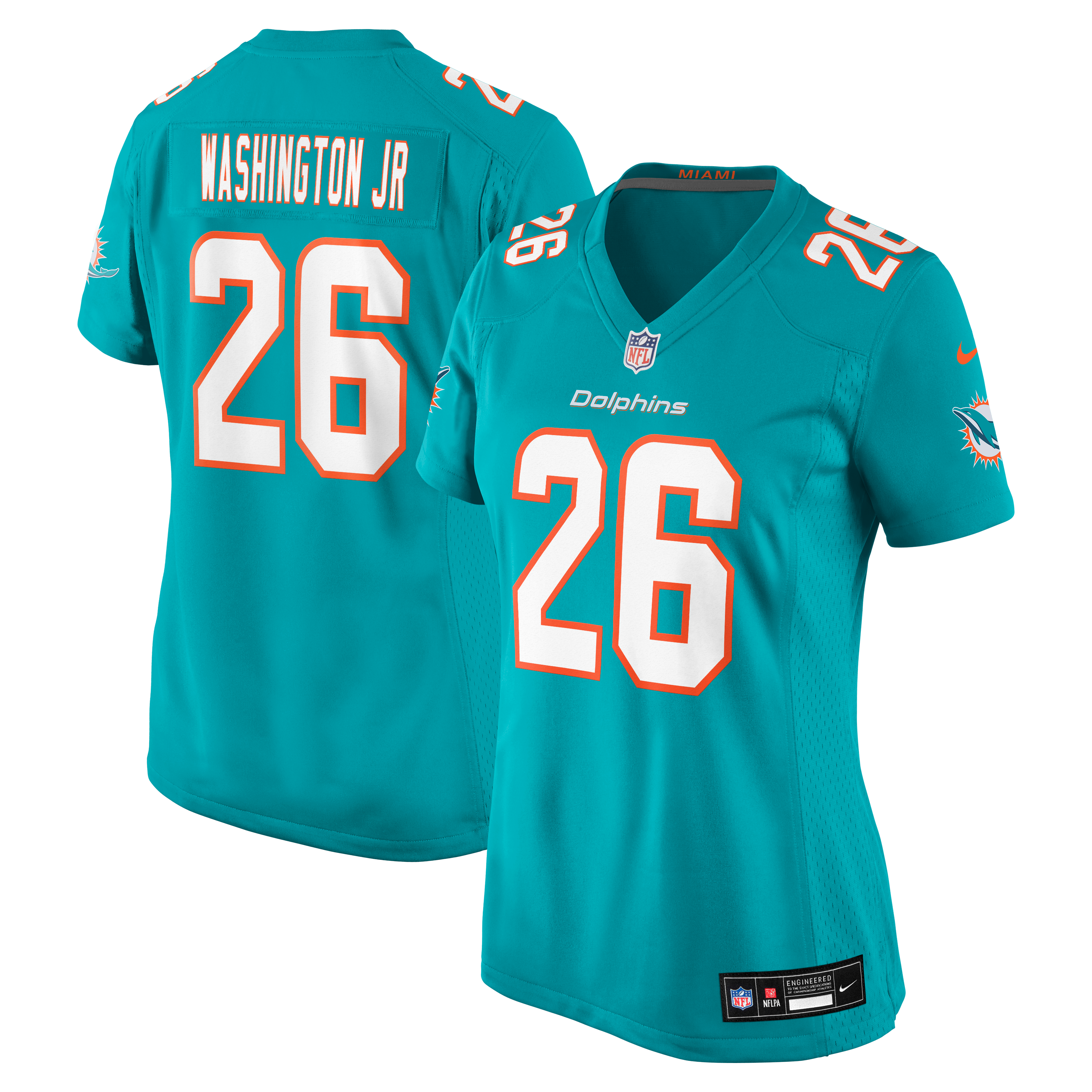 Women's Nike Carlos Washington Jr. Aqua Miami Dolphins Team Game Jersey